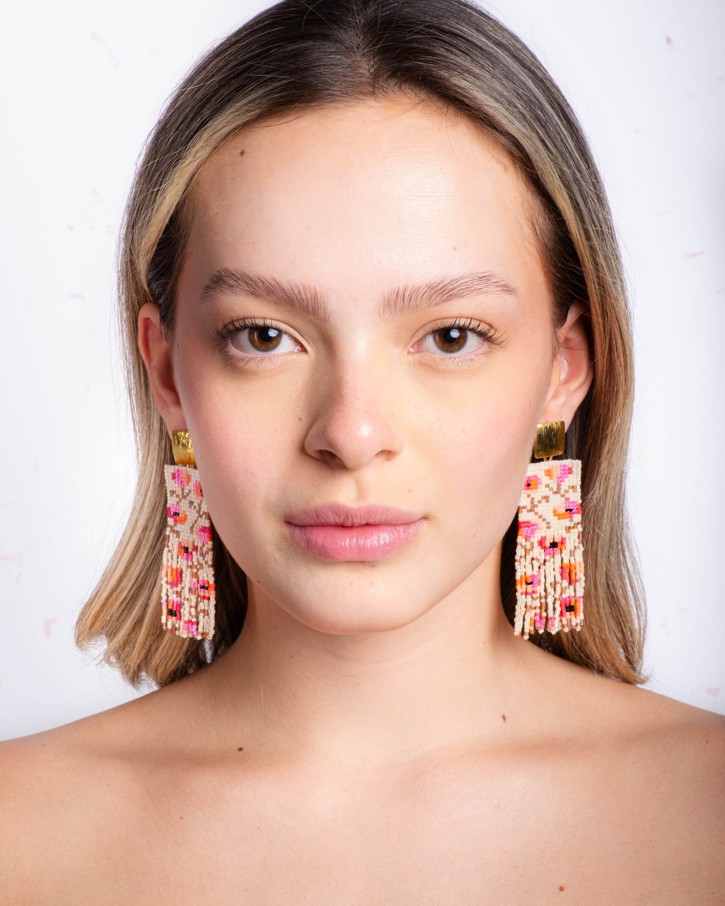 Beaded Handwoven Poppy Flower Fringe Earrings