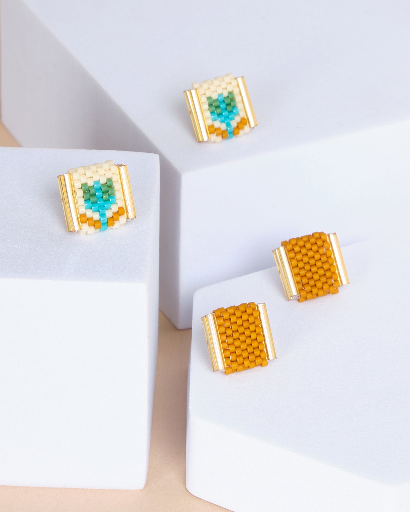 Beaded Handwoven Tulip Stud Packs - Cream/Tan
