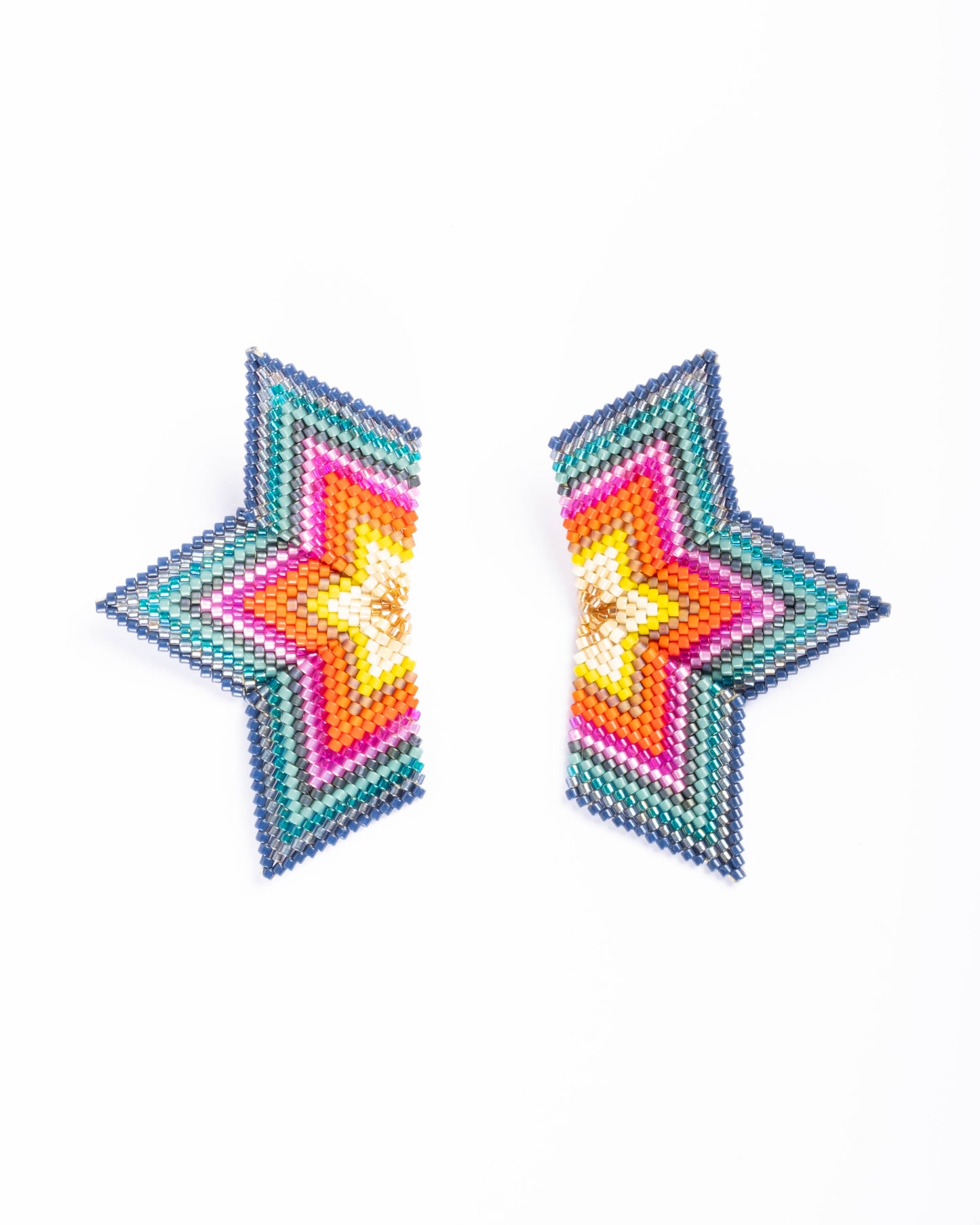 Beaded Handwoven Large Half Star Earrings