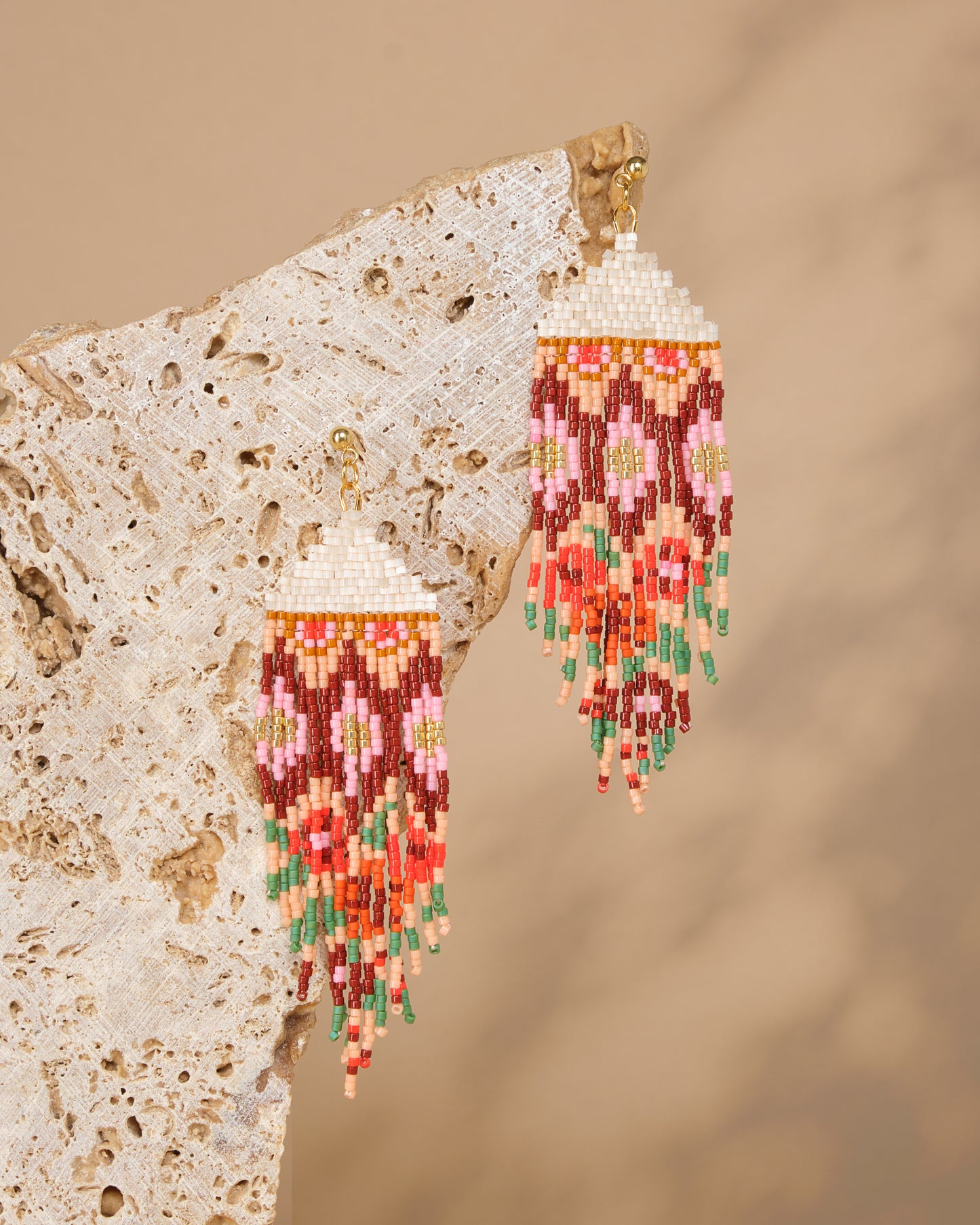 Beaded Handwoven Huipil Fringe Earrings