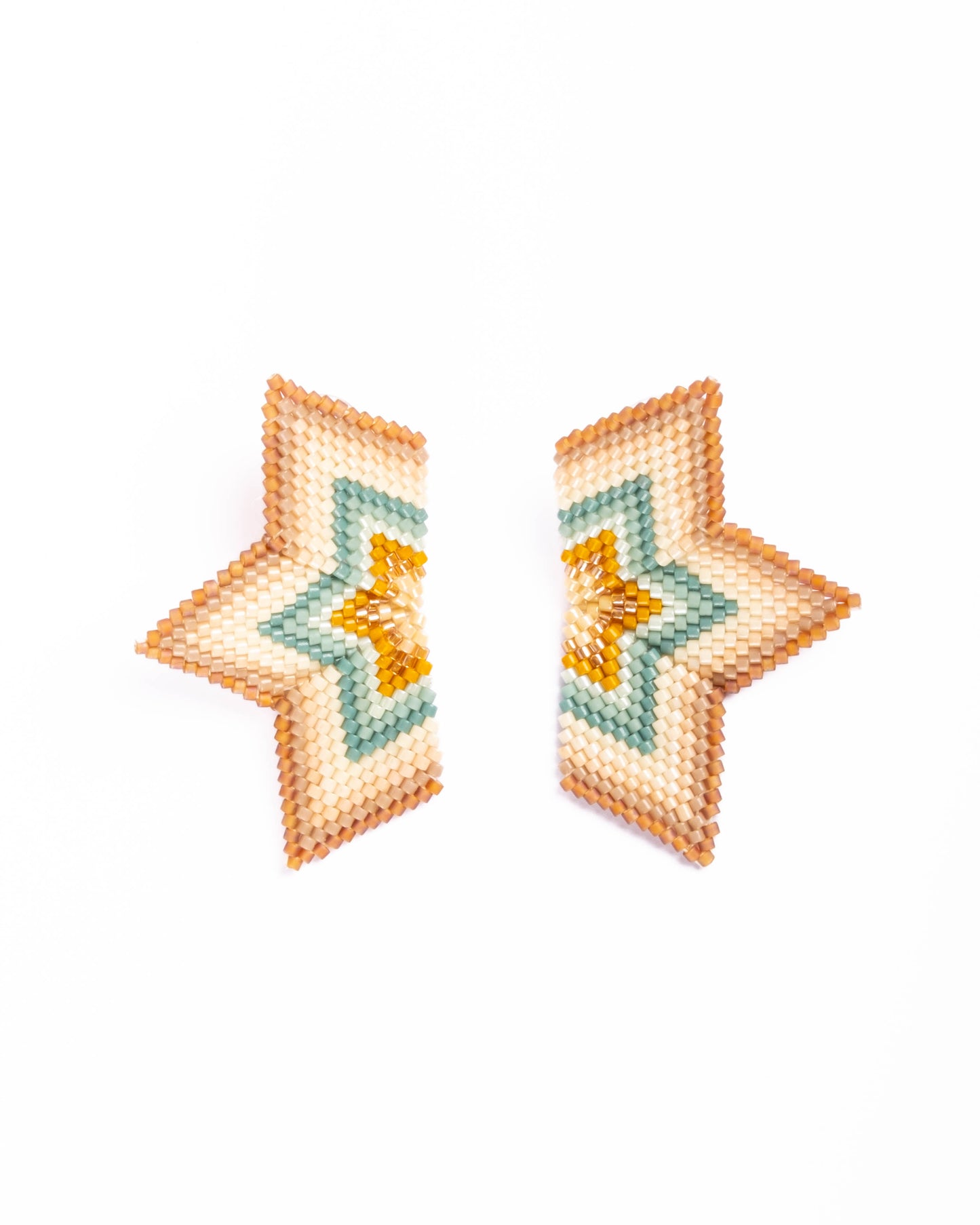 Beaded Handwoven Medium Half Star Earrings