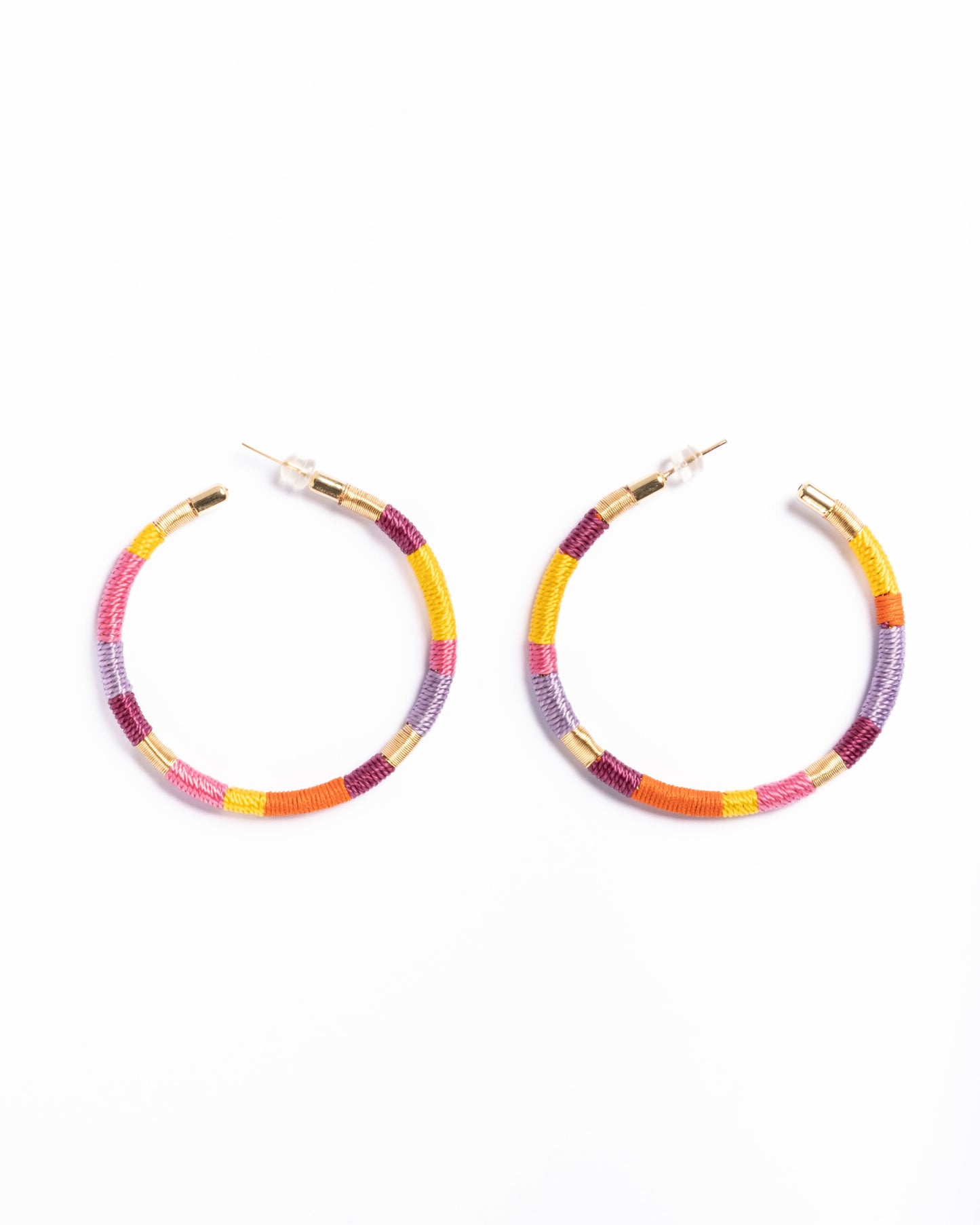 Handwoven Color Block Cord Wrapped Hoop Earrings