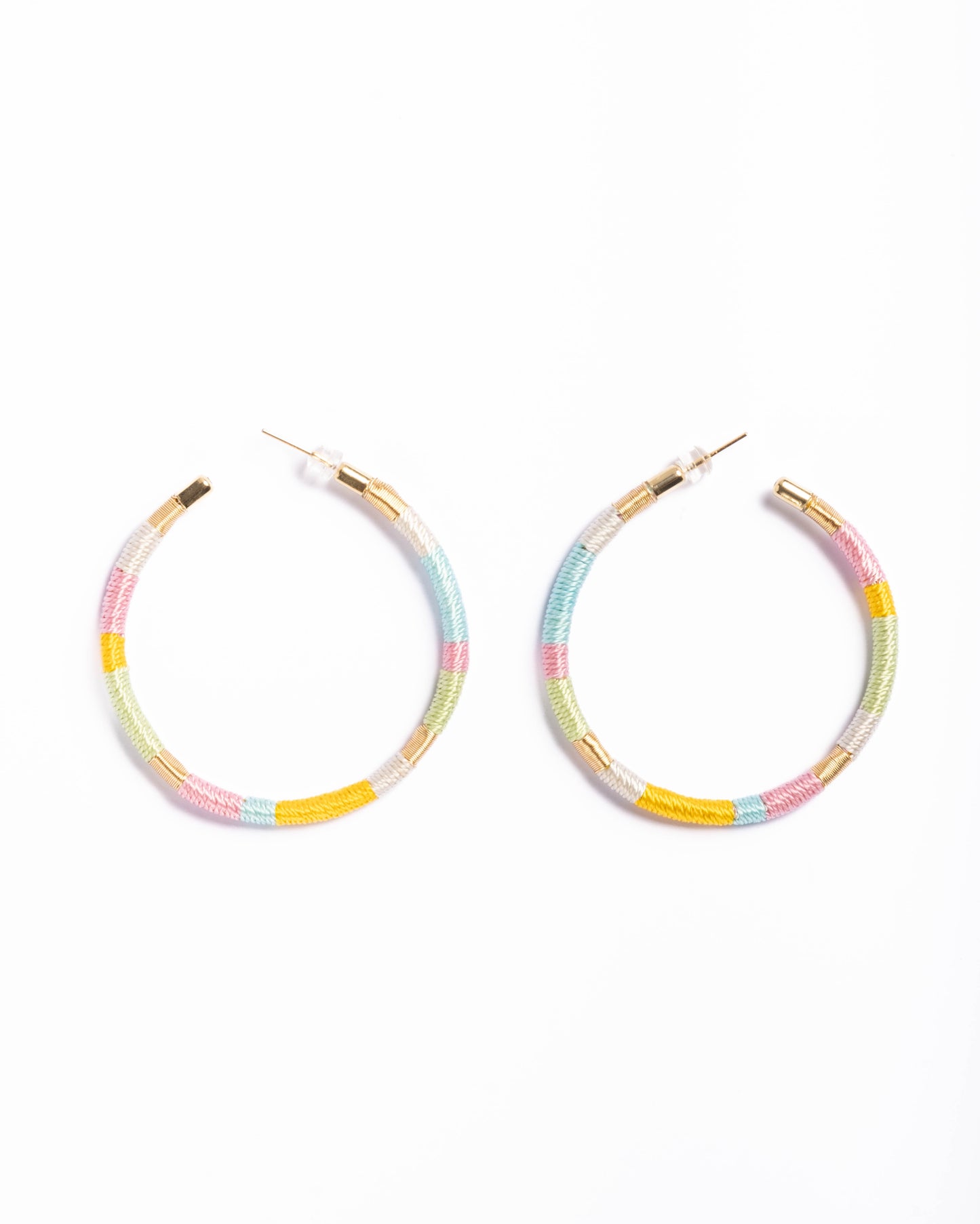 Handwoven Color Block Cord Wrapped Hoop Earrings