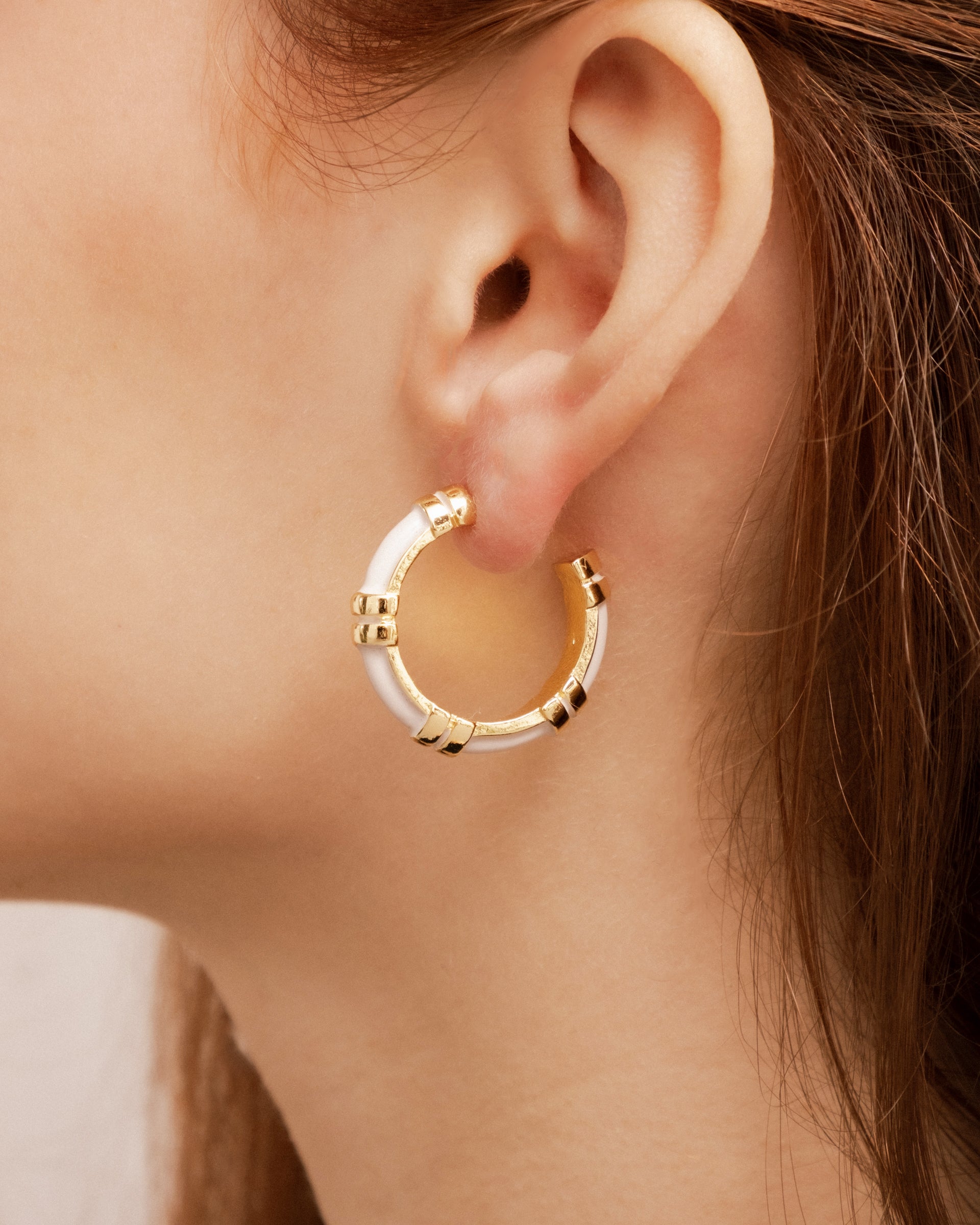 Gold and Lilac Ribbed Hoop Earrings