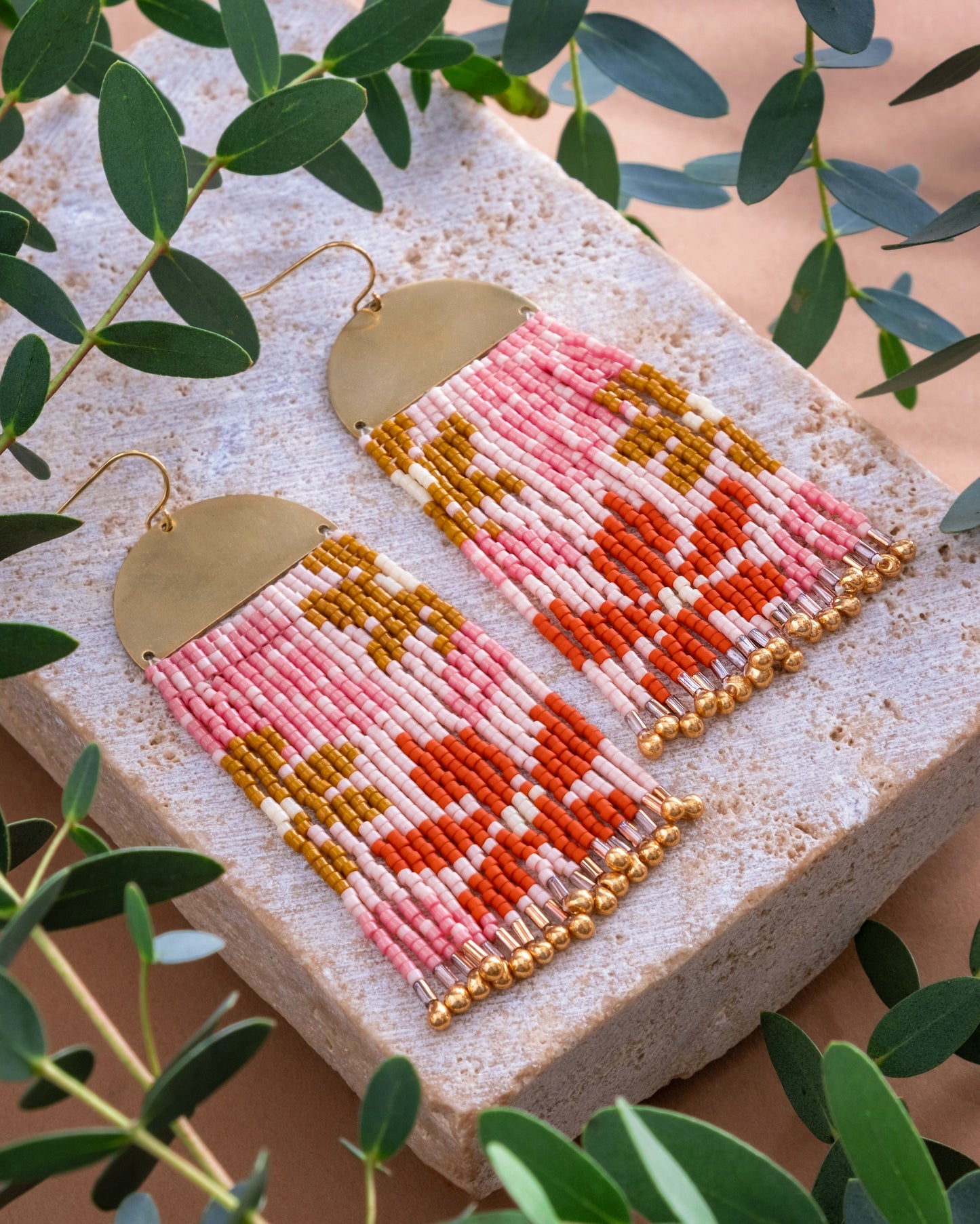 Beaded Handwoven Tropical Fringe Earrings