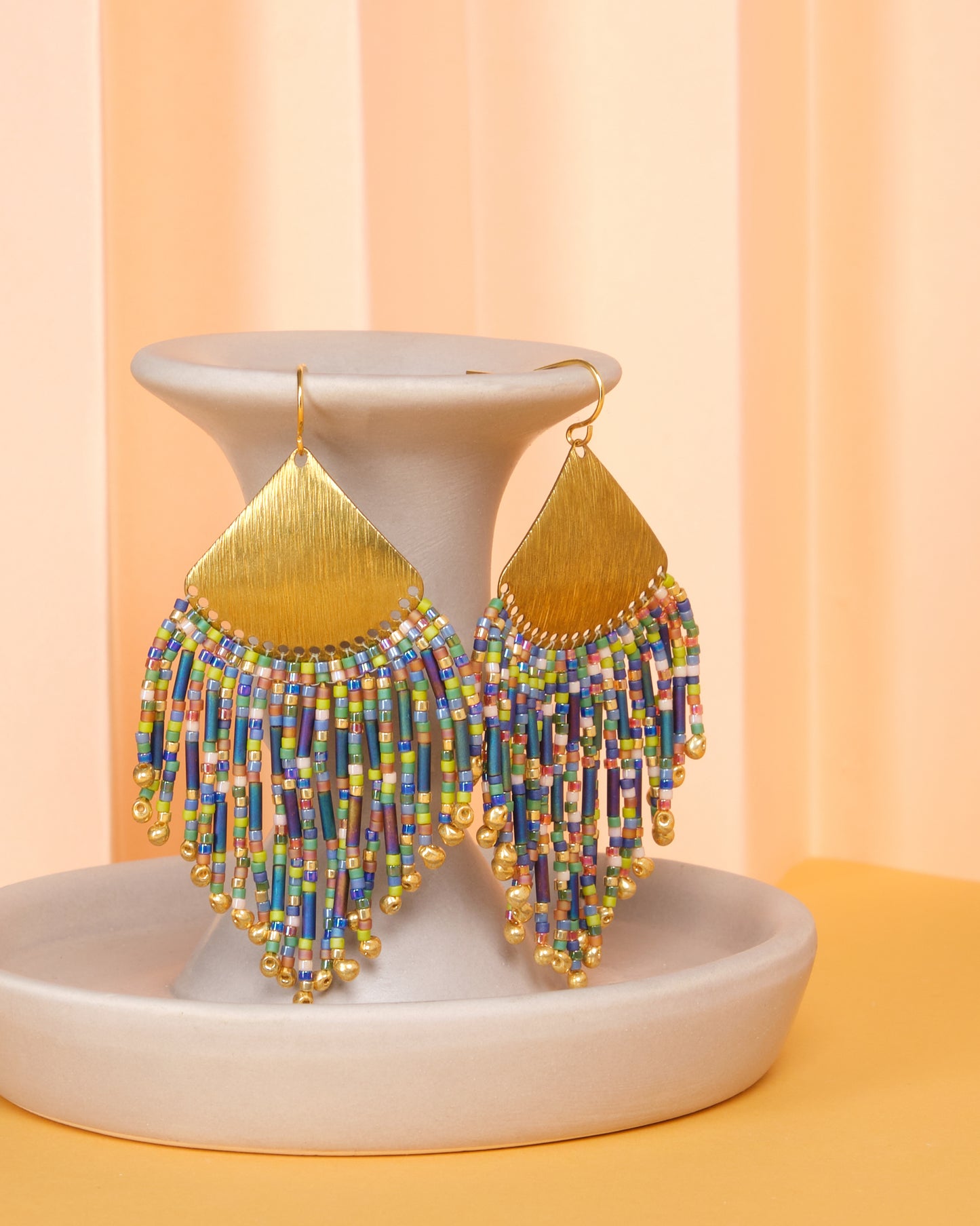 Beaded Handwoven Confetti Fringe Earrings