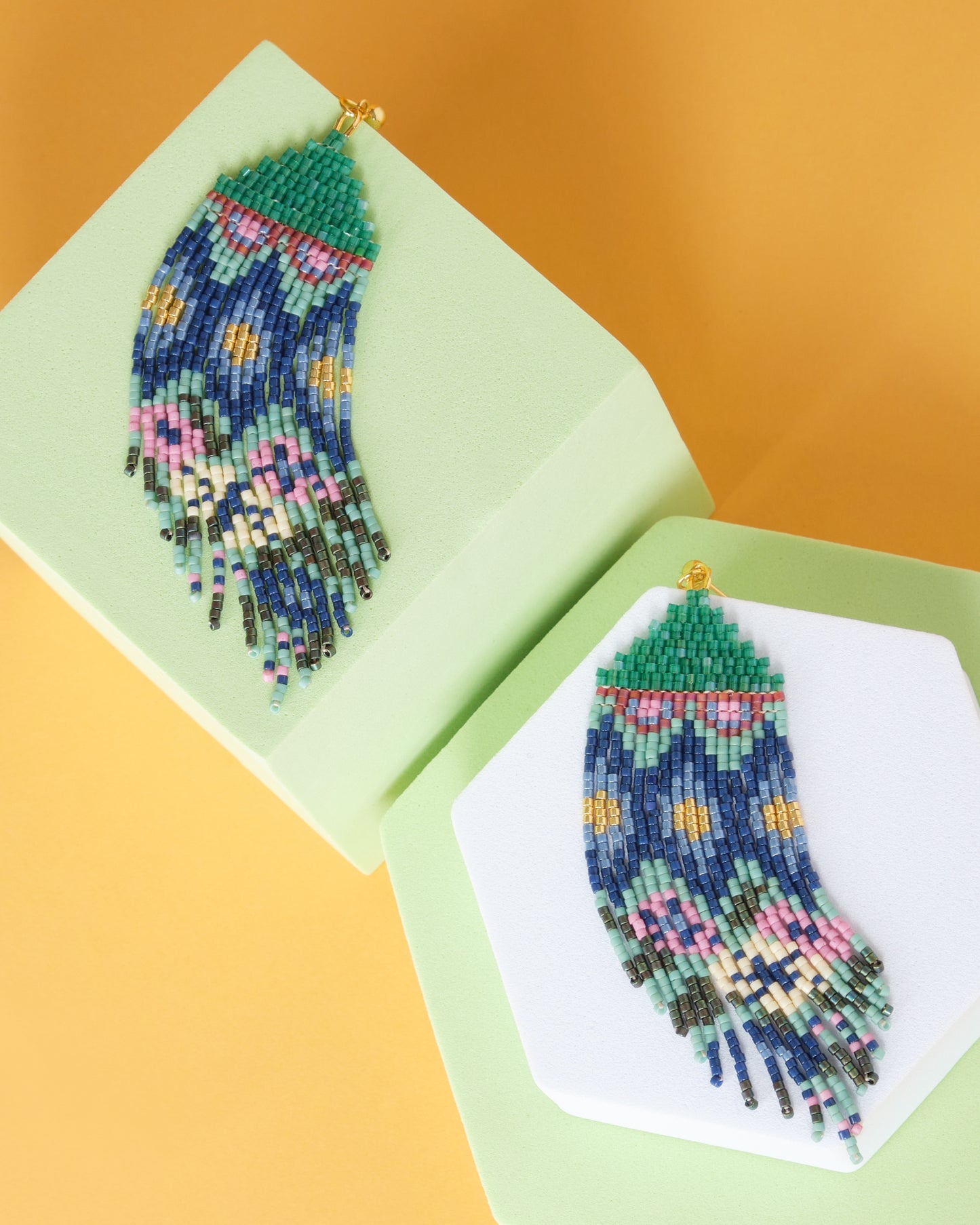 Beaded Handwoven Huipil Fringe Earrings