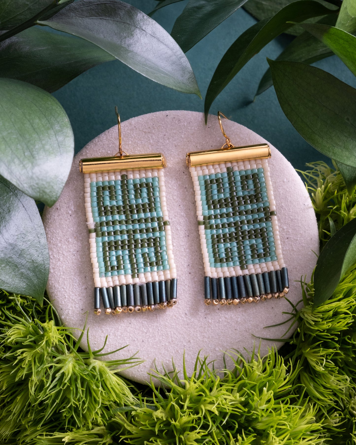 Beaded Handwoven Jungle Labyrinth Earrings