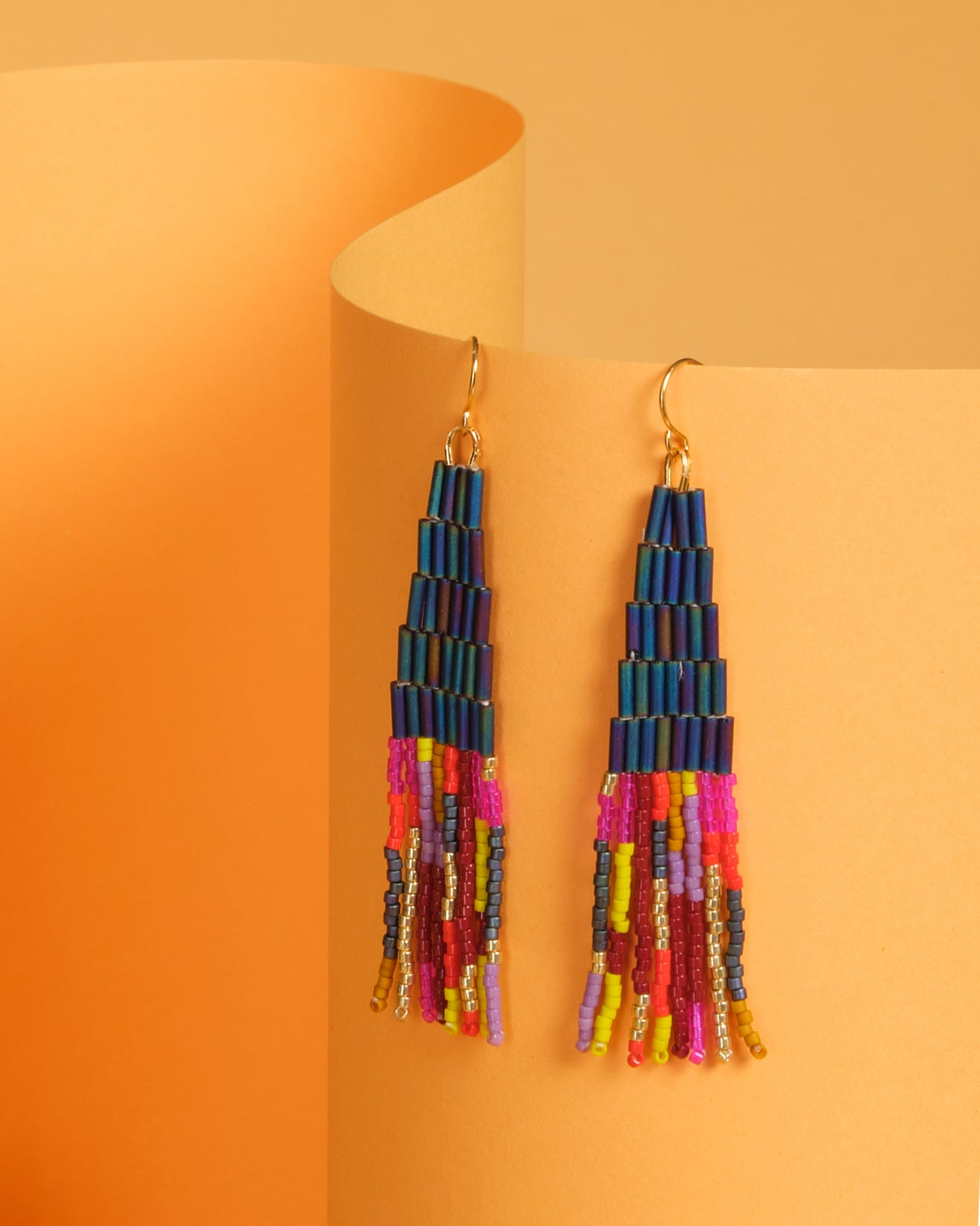 Beaded Handwoven Abstract Linear and Tube Earrings