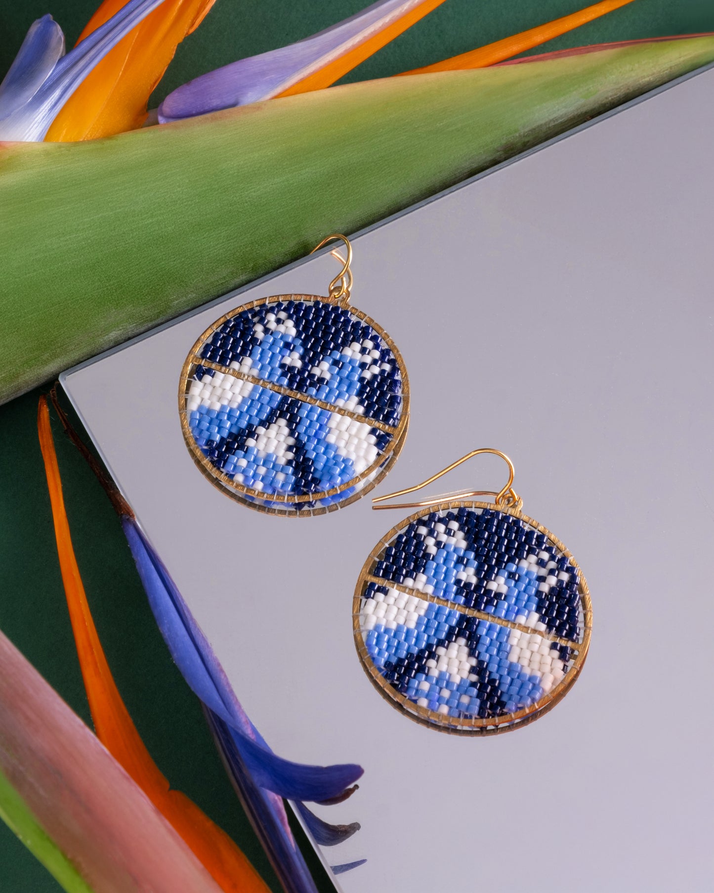 Beaded Handwoven Twin Bird Earrings