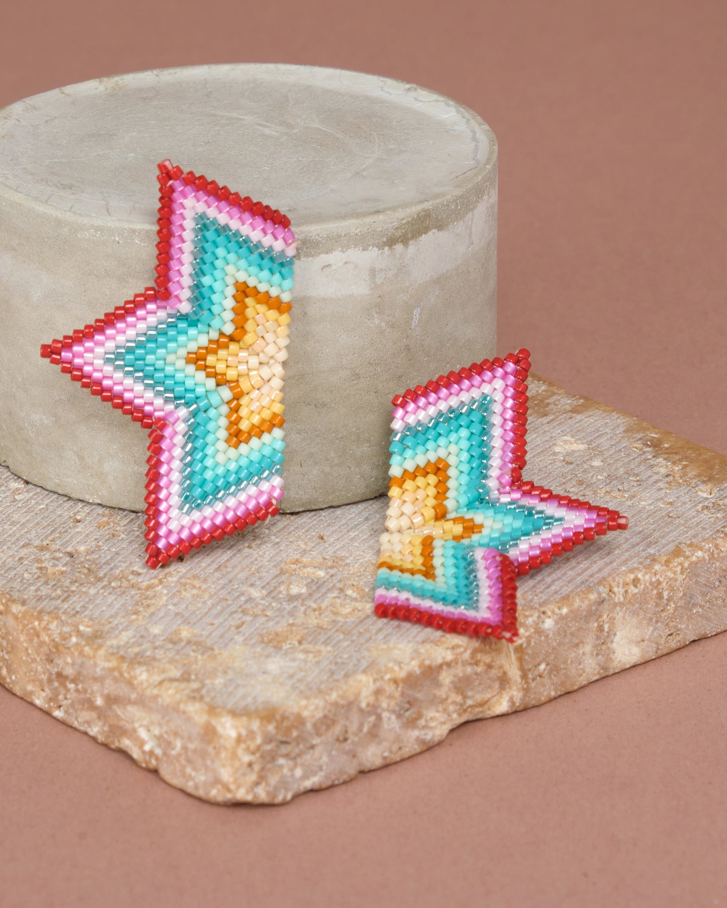 Beaded Handwoven Medium Half Star Earrings