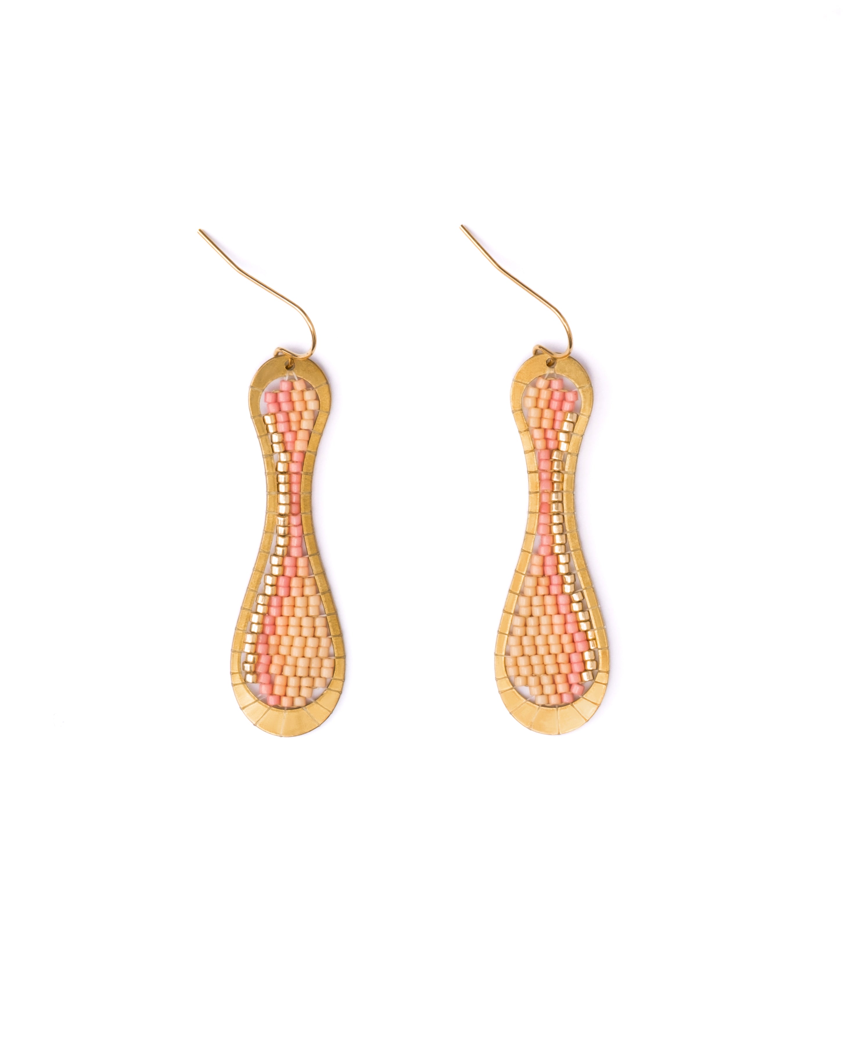 Beaded Handwoven Taffy Twist Drop Earrings - Peach