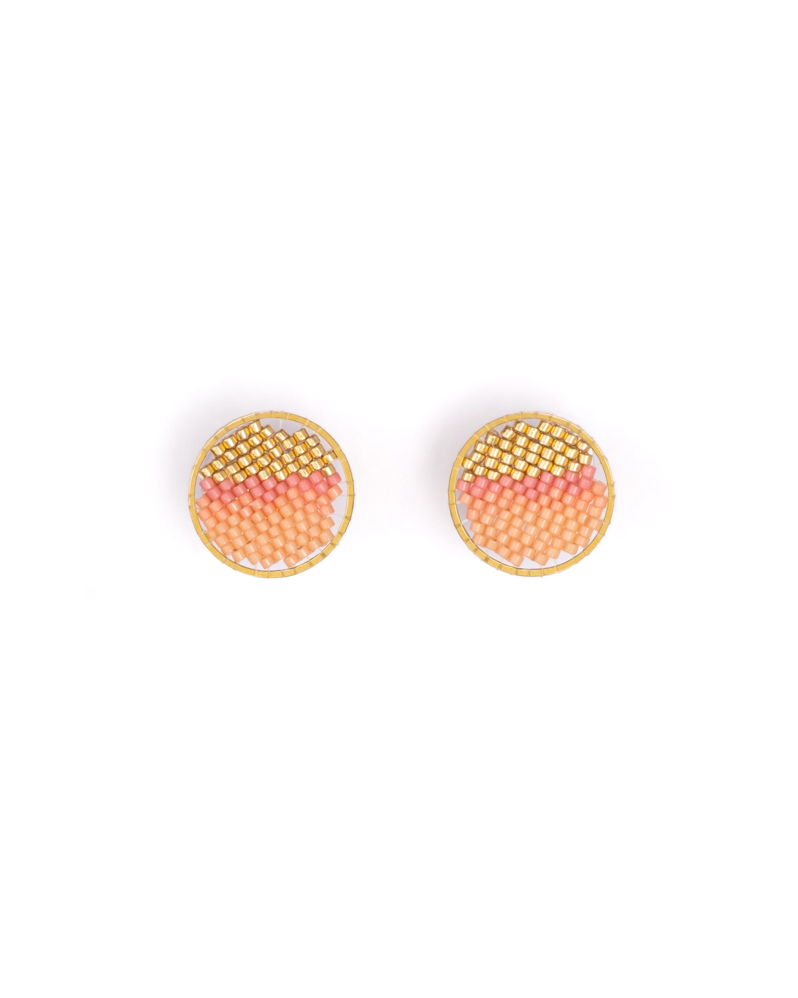 Beaded Handwoven Sweet Tart Stud Earrings - Peach