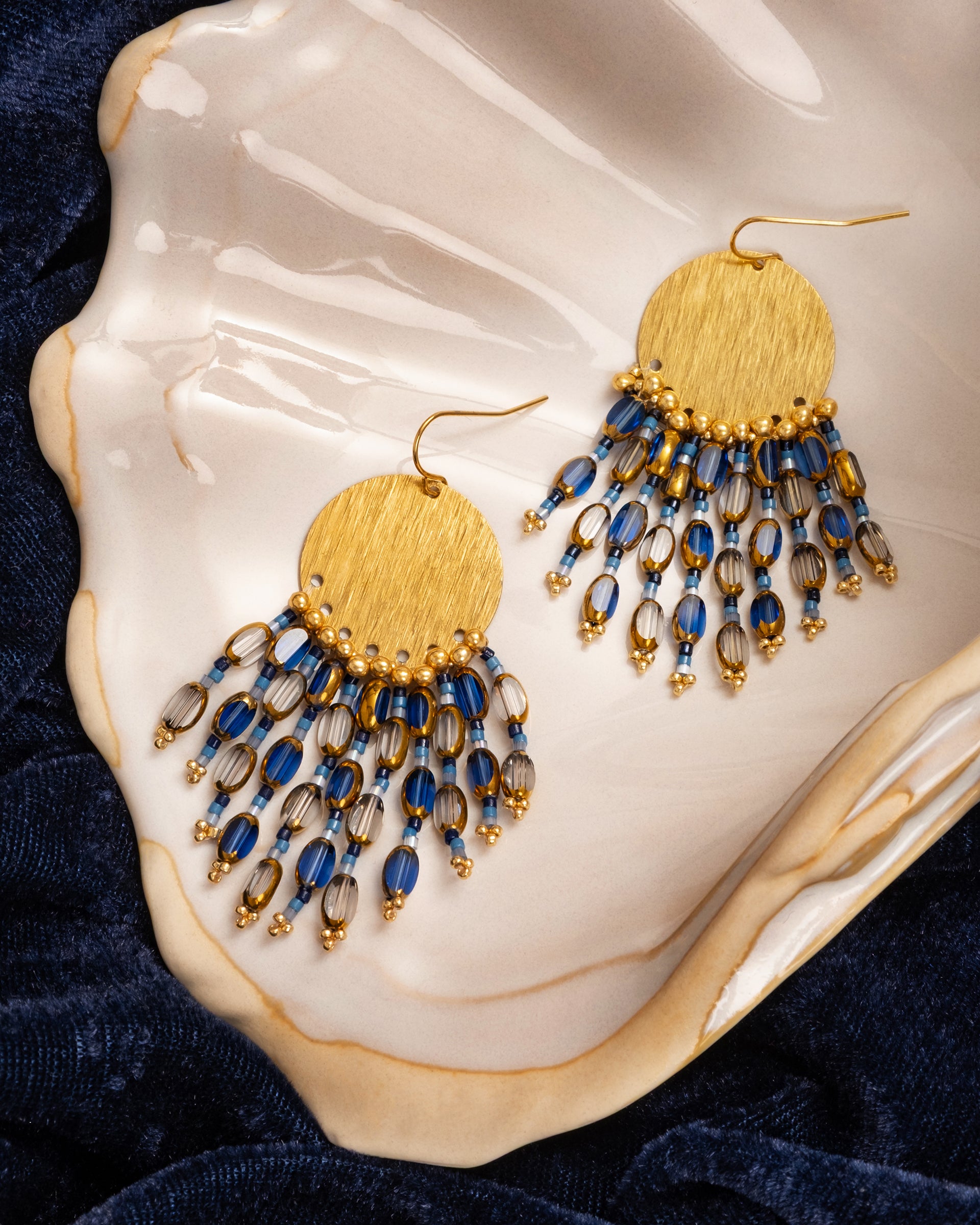 Beaded Handwoven Chandelier Earrings - Blue