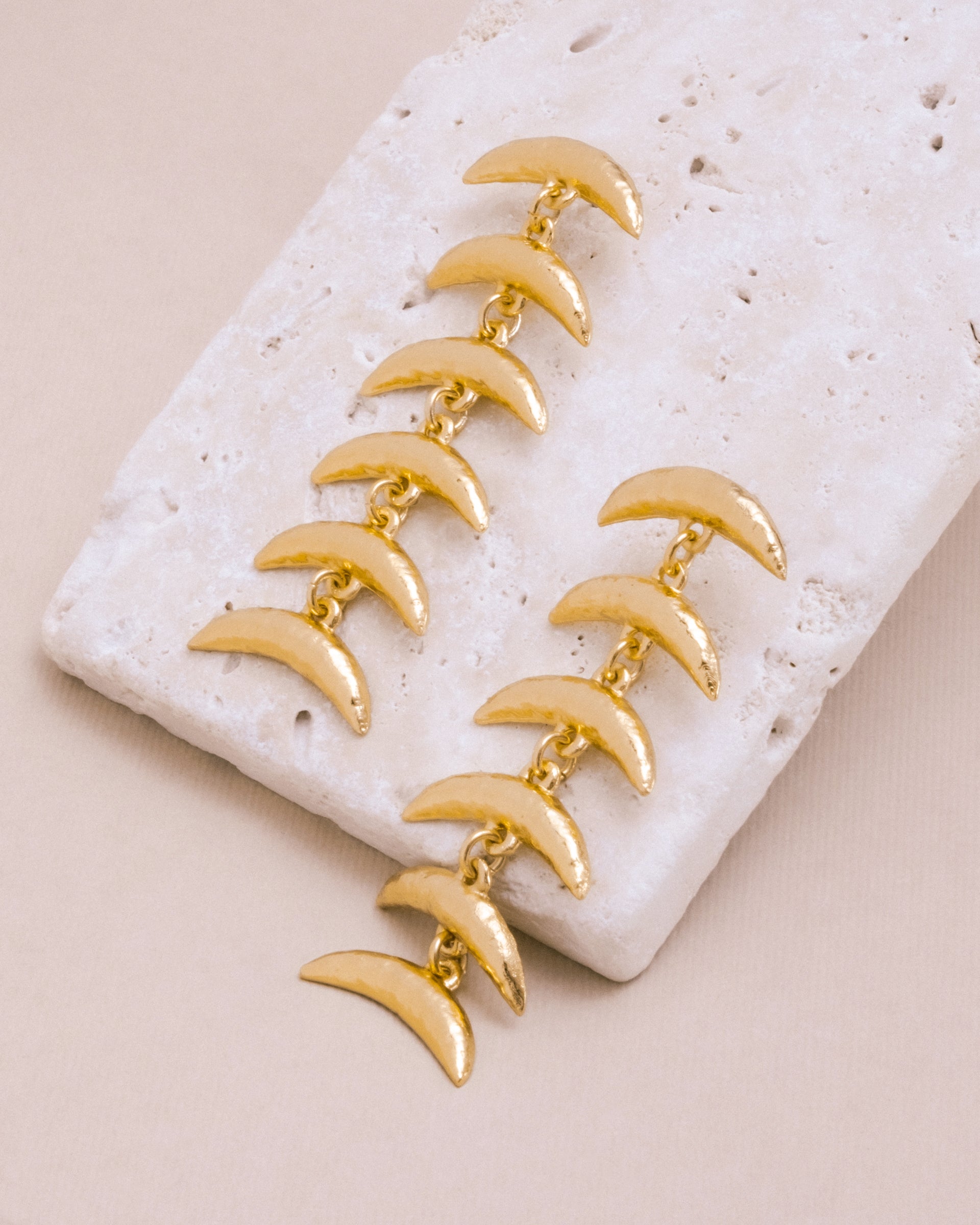 Gold Cascading Crescent Drop Earrings