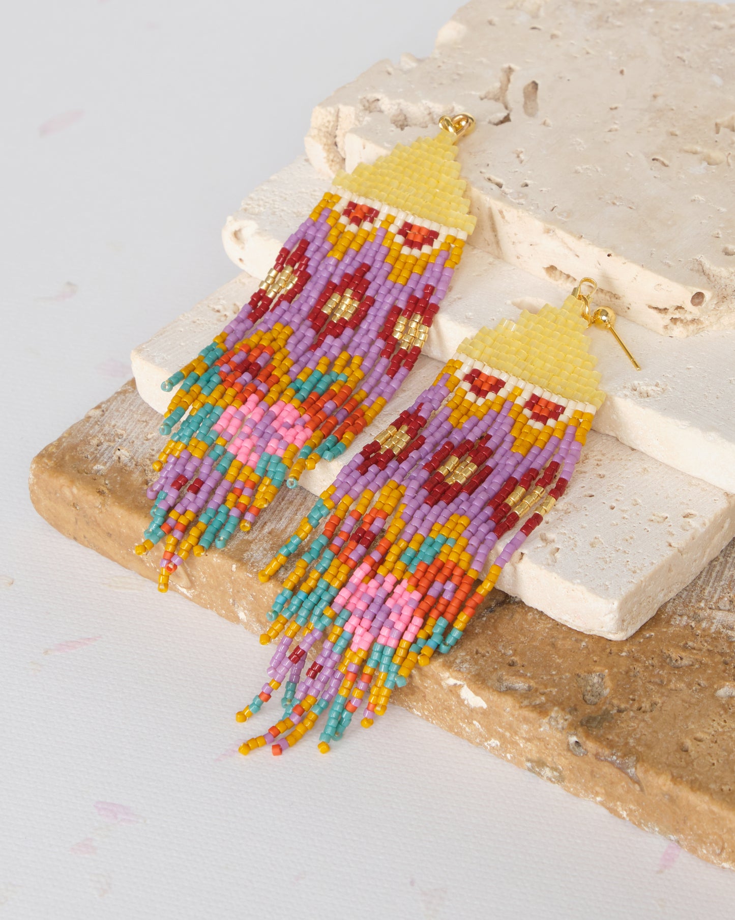 Beaded Handwoven Huipil Fringe Earrings