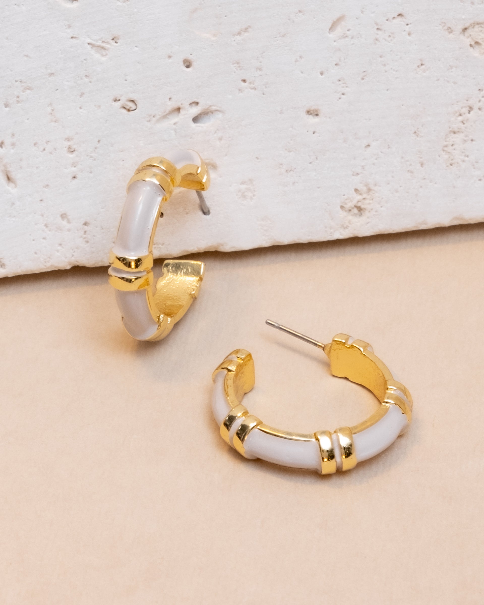 Gold and Lilac Ribbed Hoop Earrings