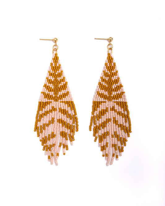 Beaded Handwoven Vine Fringe Earrings