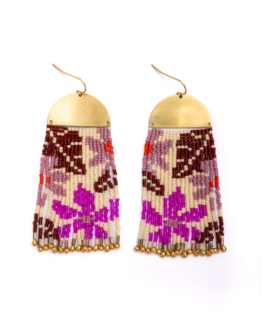 Beaded Handwoven Tropical Fringe Earrings