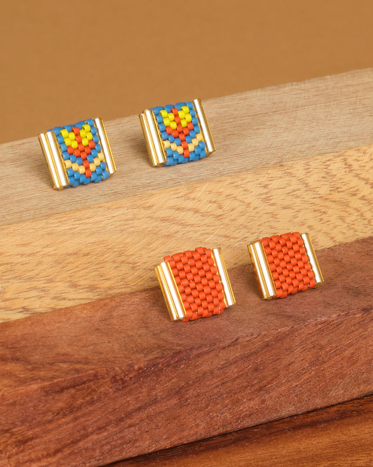 Beaded Handwoven Tulip Stud Packs (Teal/Rust)