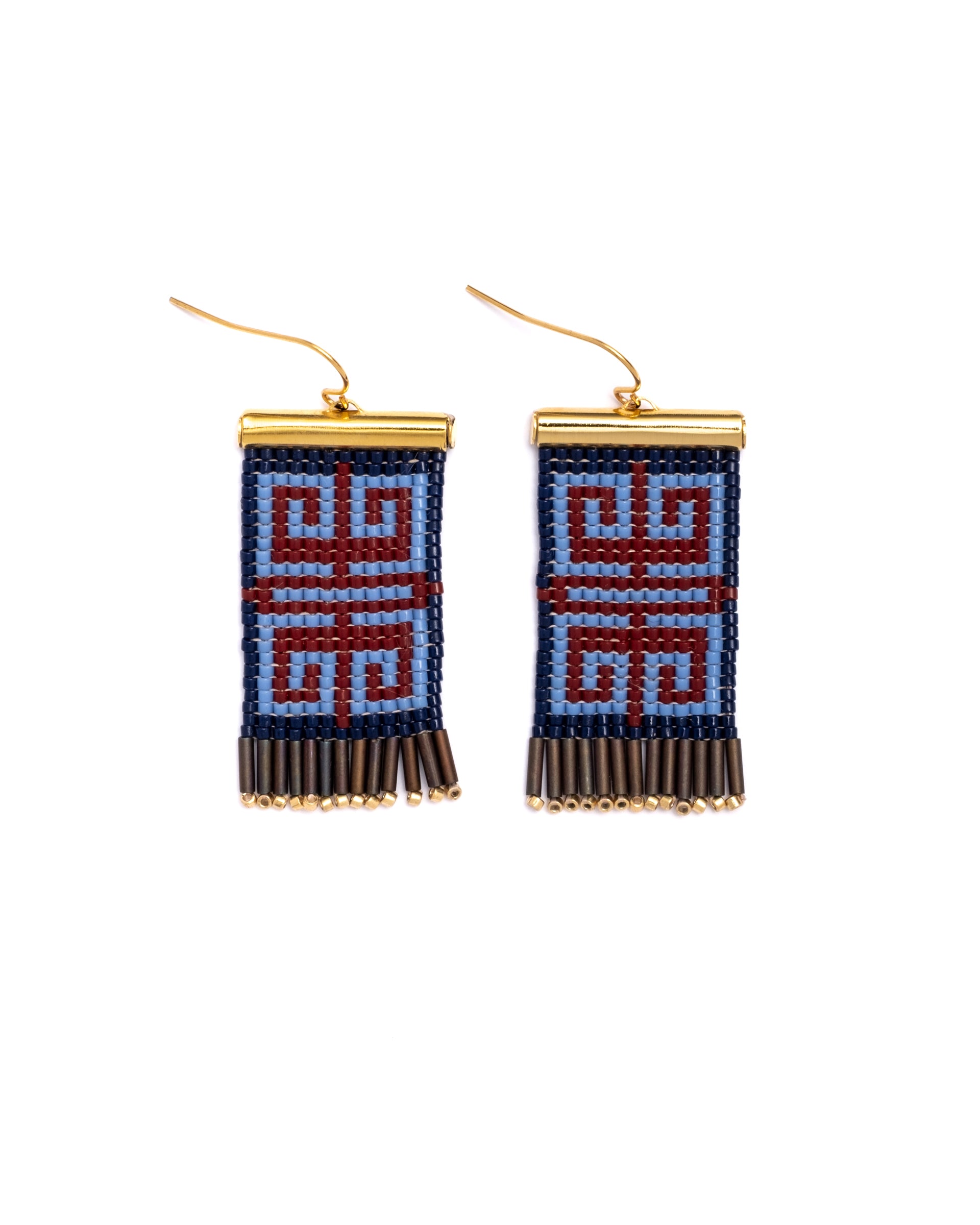 Beaded Handwoven Jungle Labyrinth Earrings (Blue/Brown)