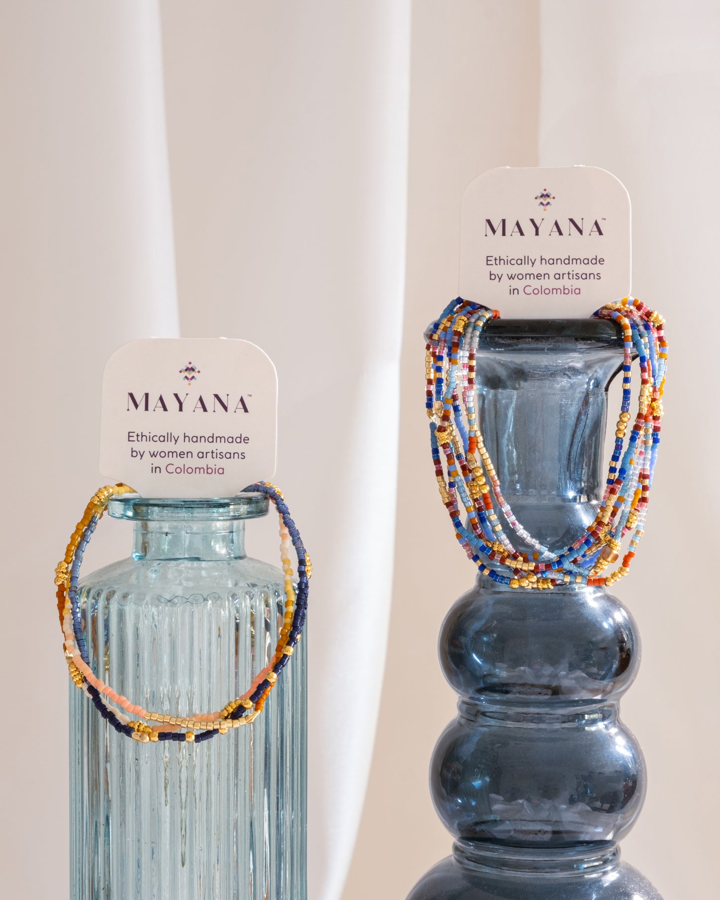 Set/3 Miyuki Beaded Bracelet Set - Blue/Mustard/Salmon