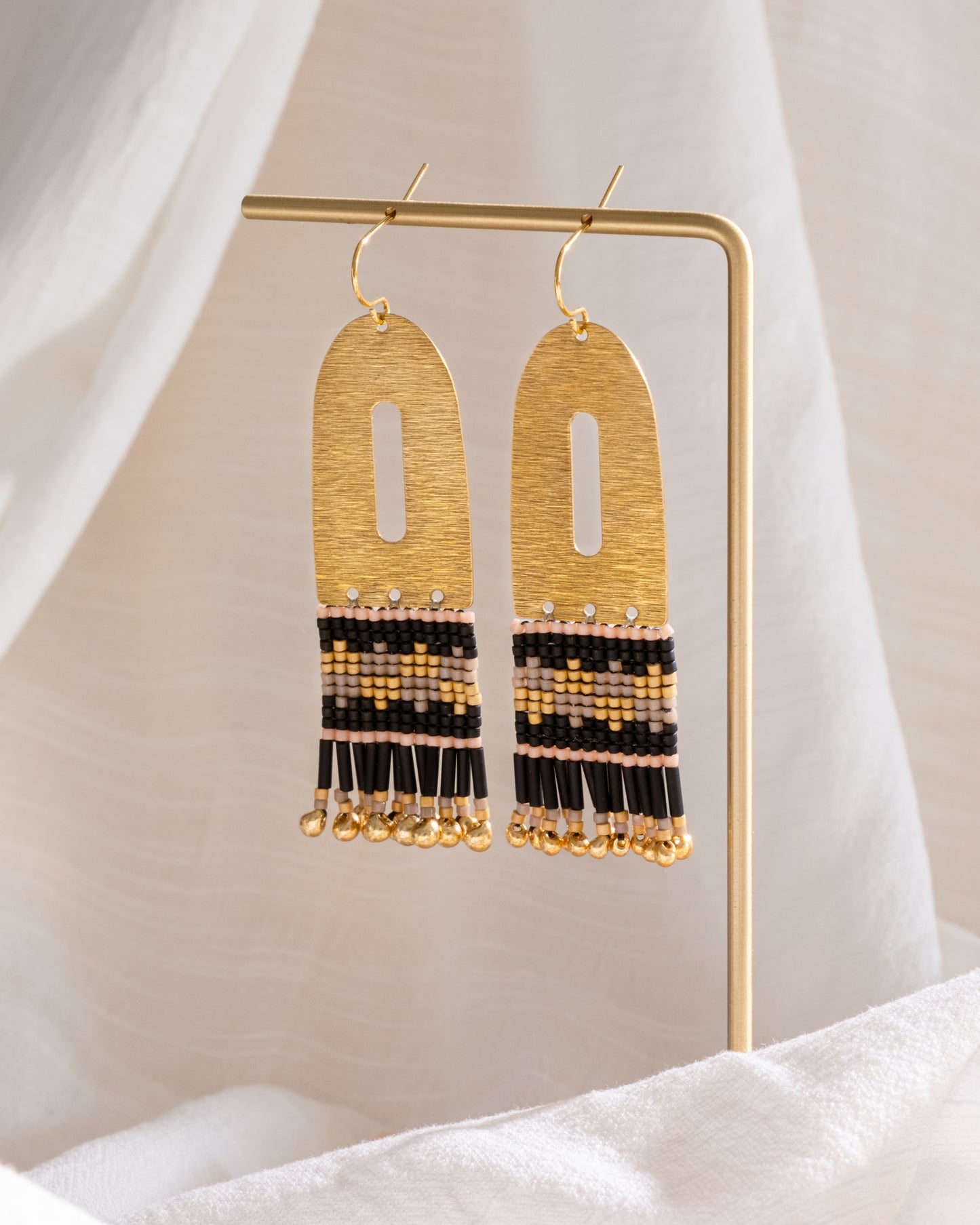 Beaded Handwoven Color Block Earrings