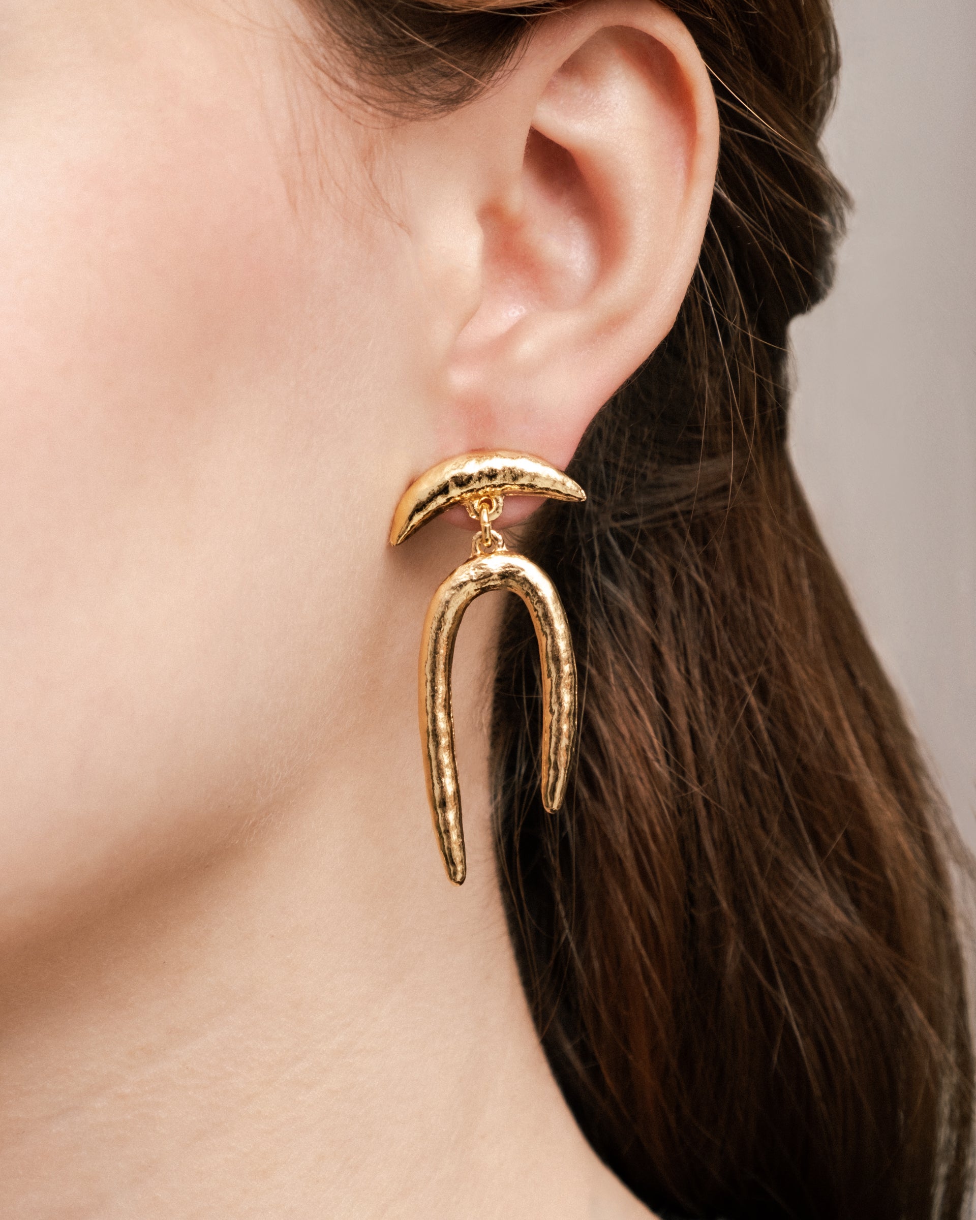 Gold Lunar Arc Drop Earring