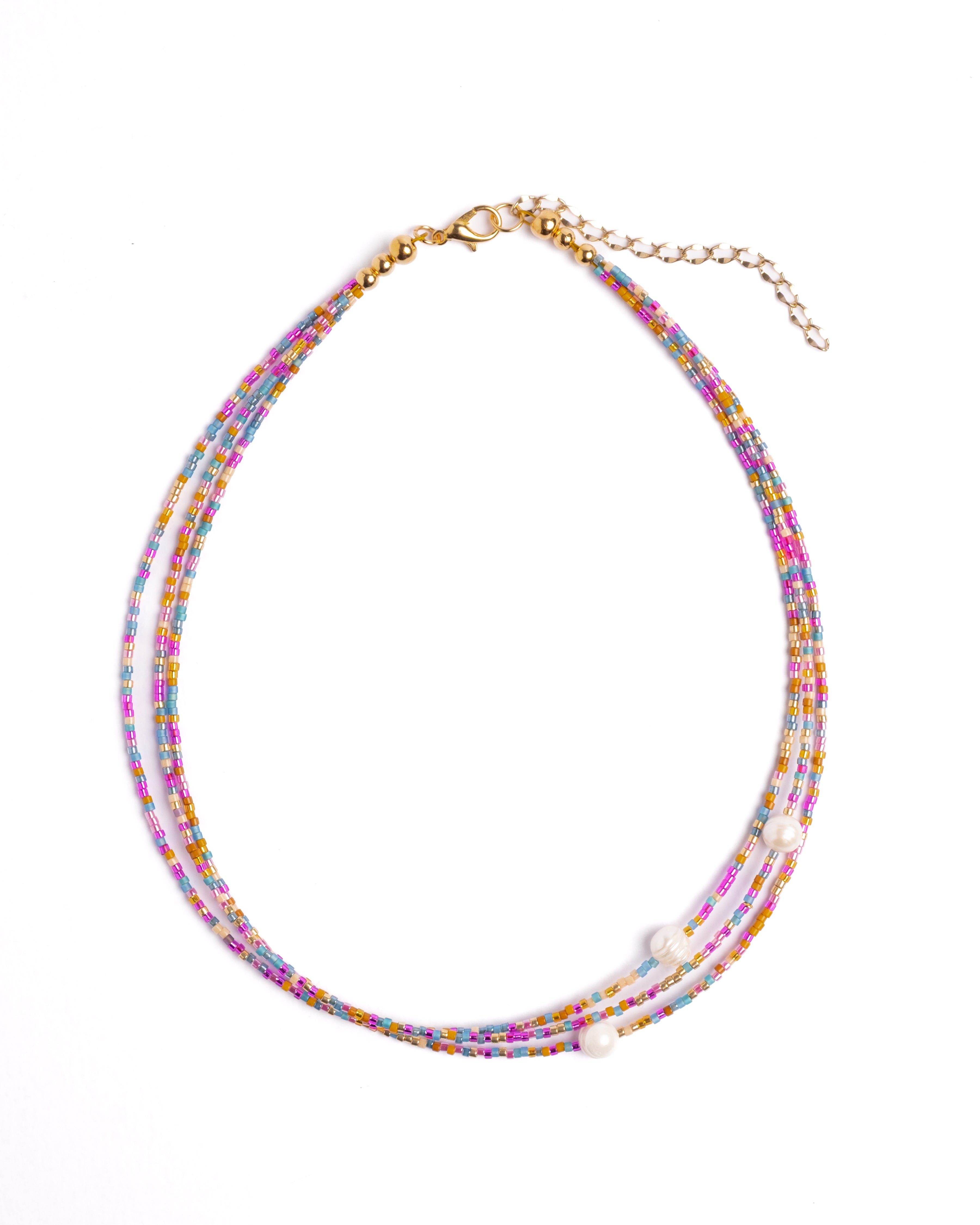 Handwoven Miyuki and Pearl Layering Necklace (Pink/Blue)
