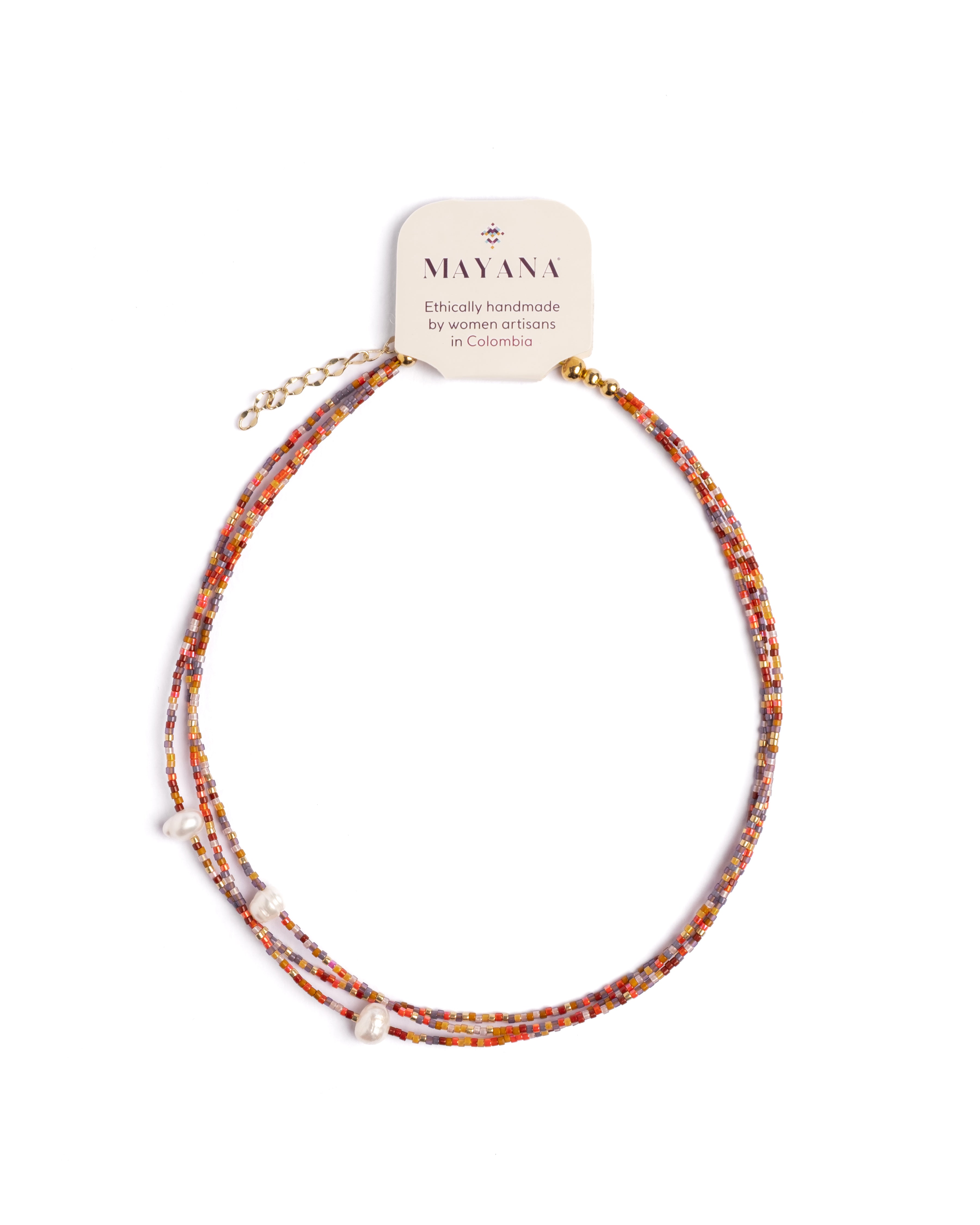 Handwoven Miyuki and Pearl Layering Necklace (Red/Orange)