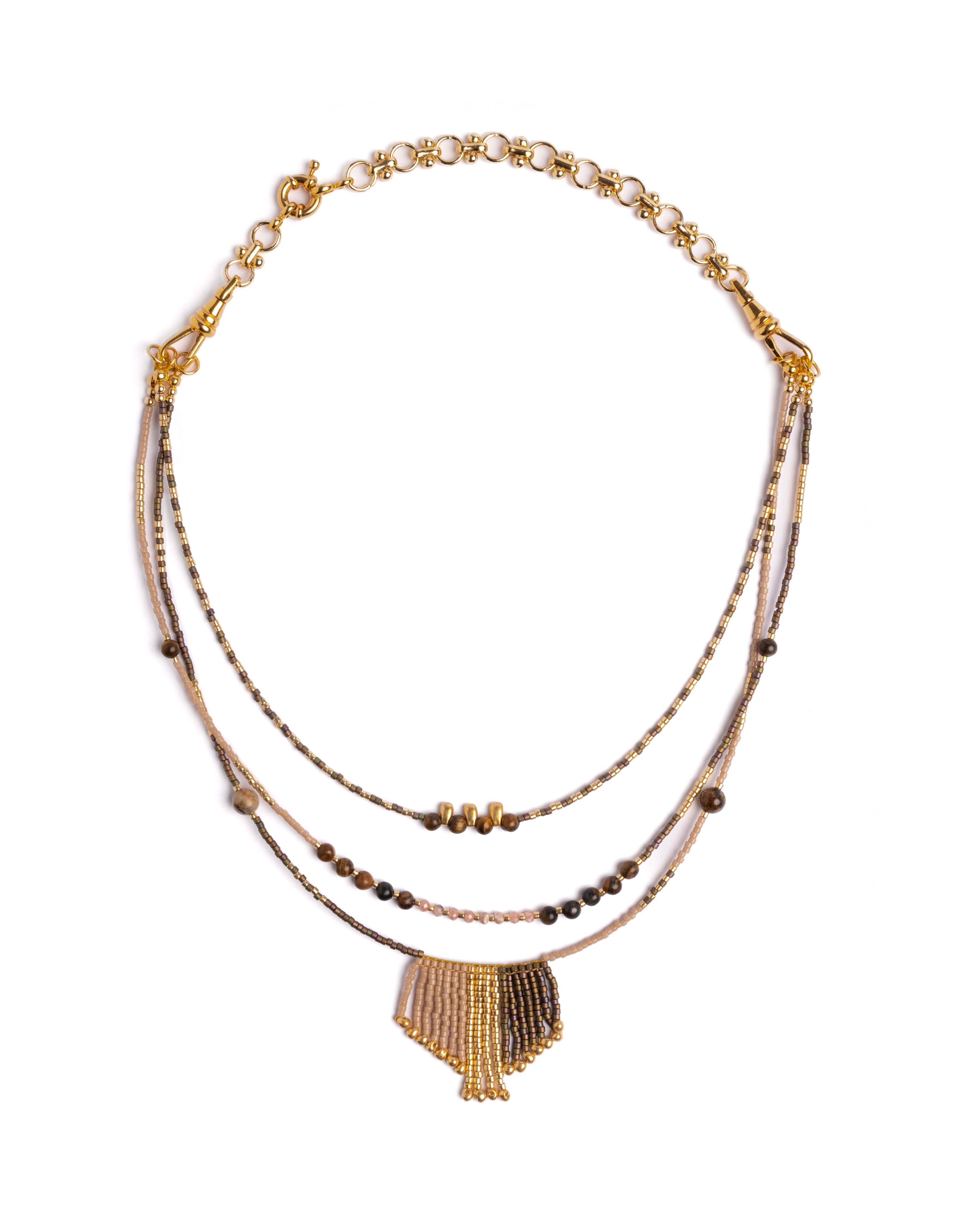 Handwoven Miyuki and Gem Fringe Layering Necklace (Blush)