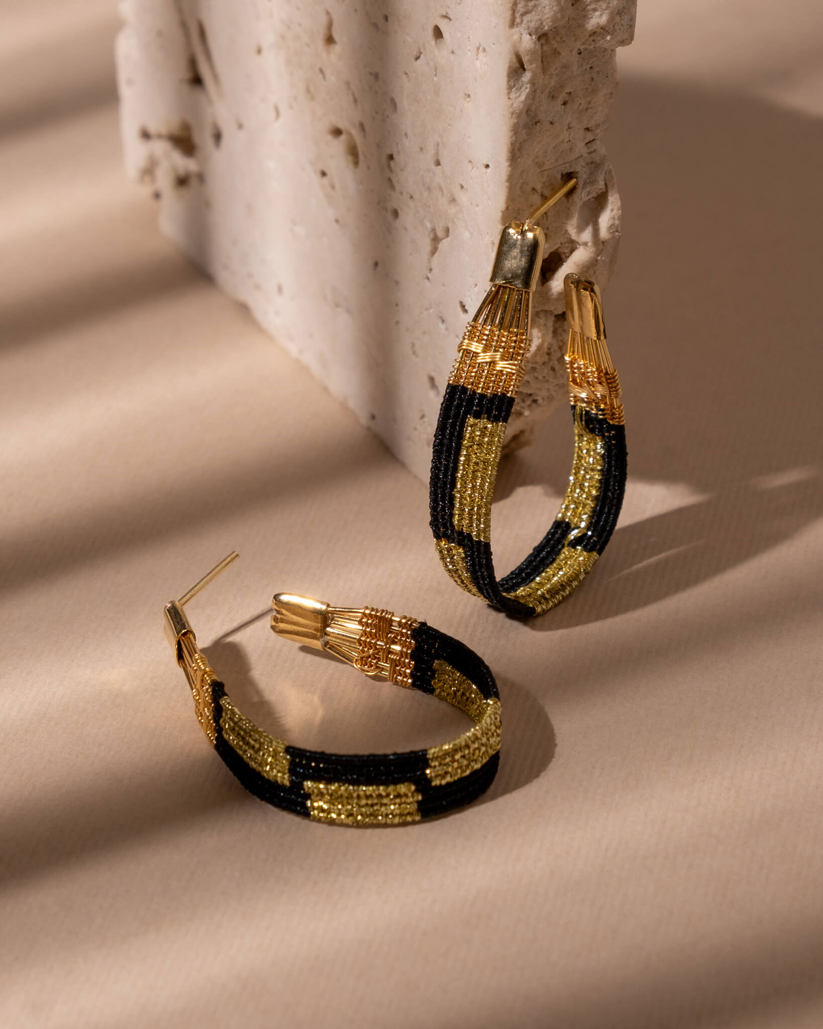 Handwoven Wire and Cord Zoka Hoop Earrings