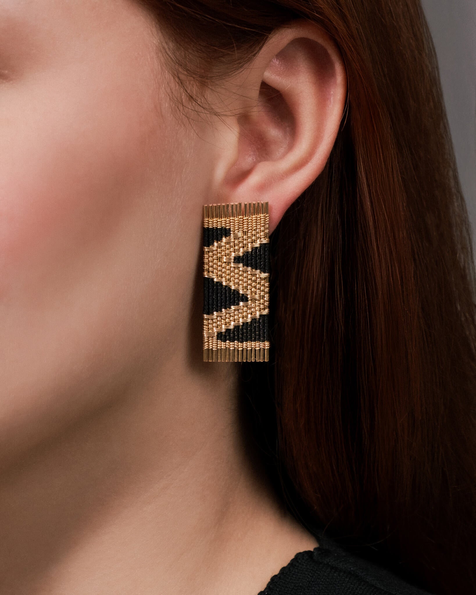 Handwoven Wire and Cord Ines Earring