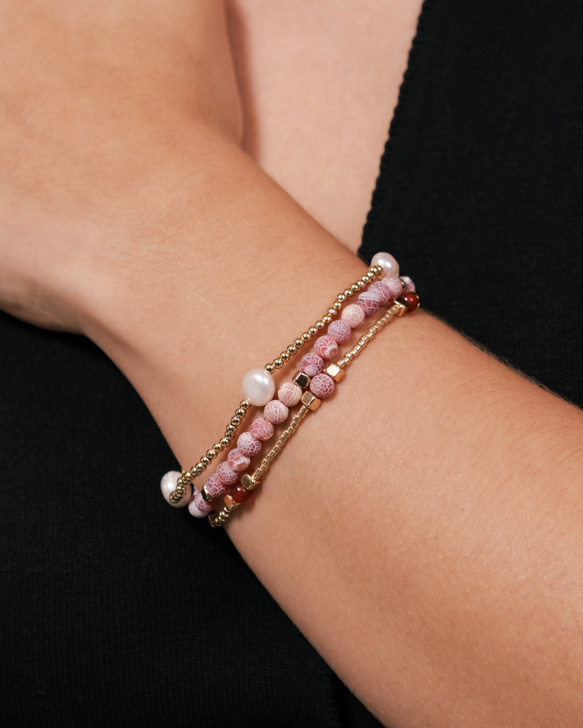 Set/3 Gem and Pearl Miyuki Stretch Bracelets (Turquoise)