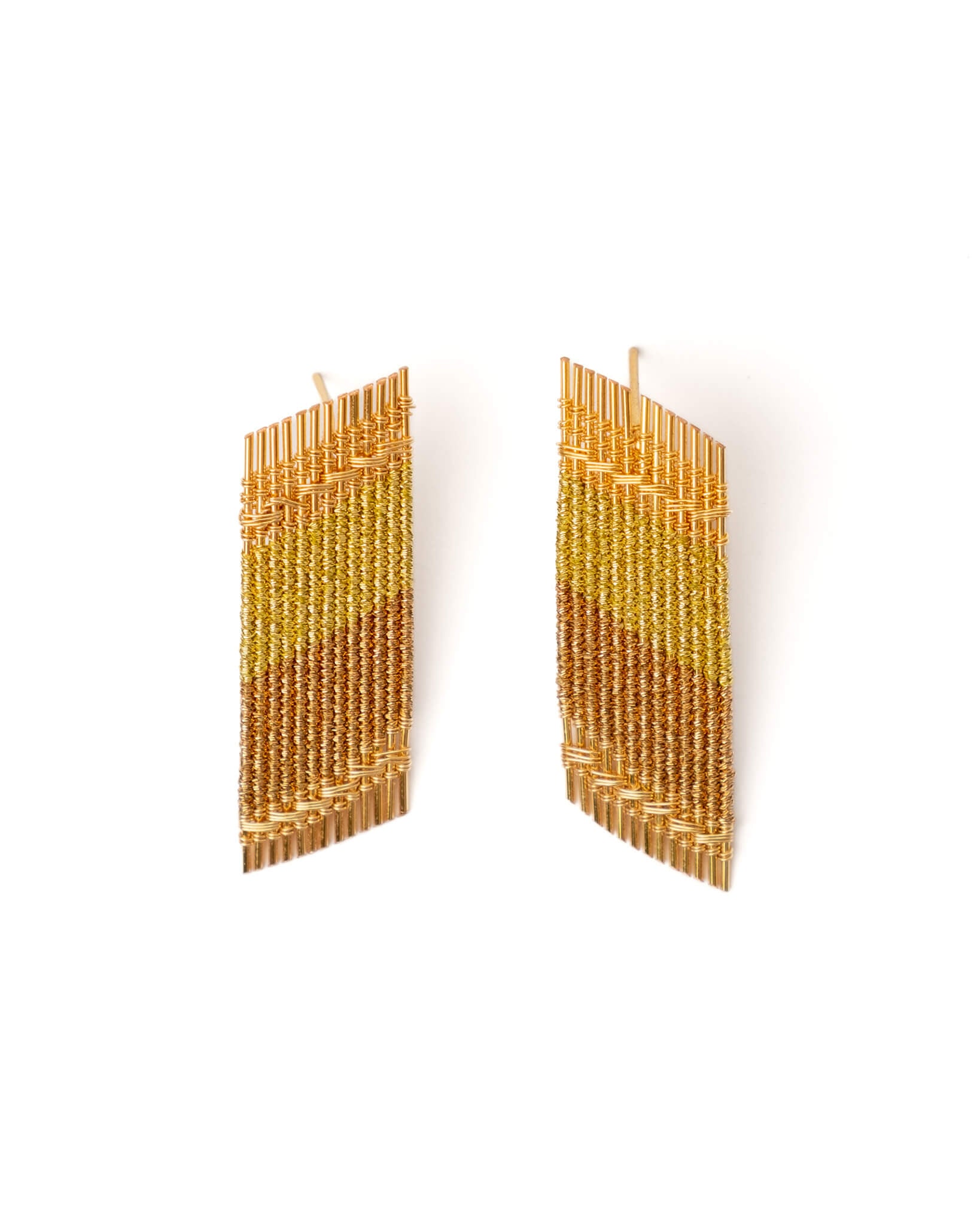 Handwoven Wire Angled Rectangle Earrings (Rose Gold/Gold)
