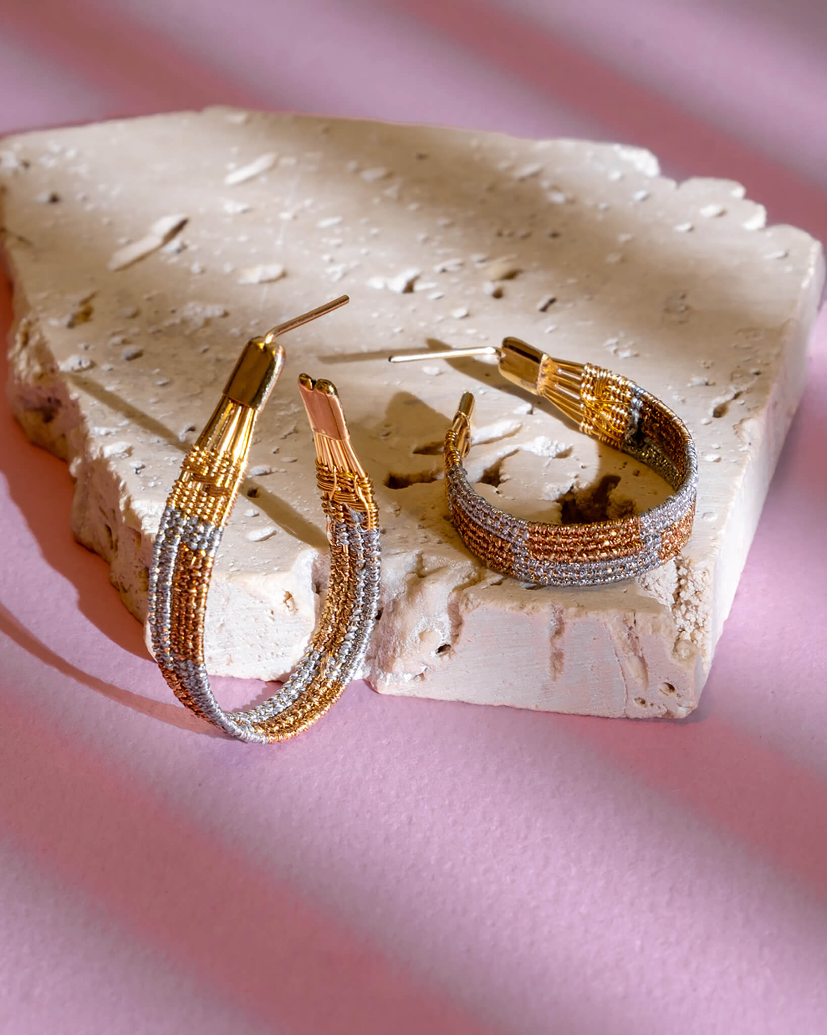 Handwoven Wire and Cord Zoka Hoop Earrings