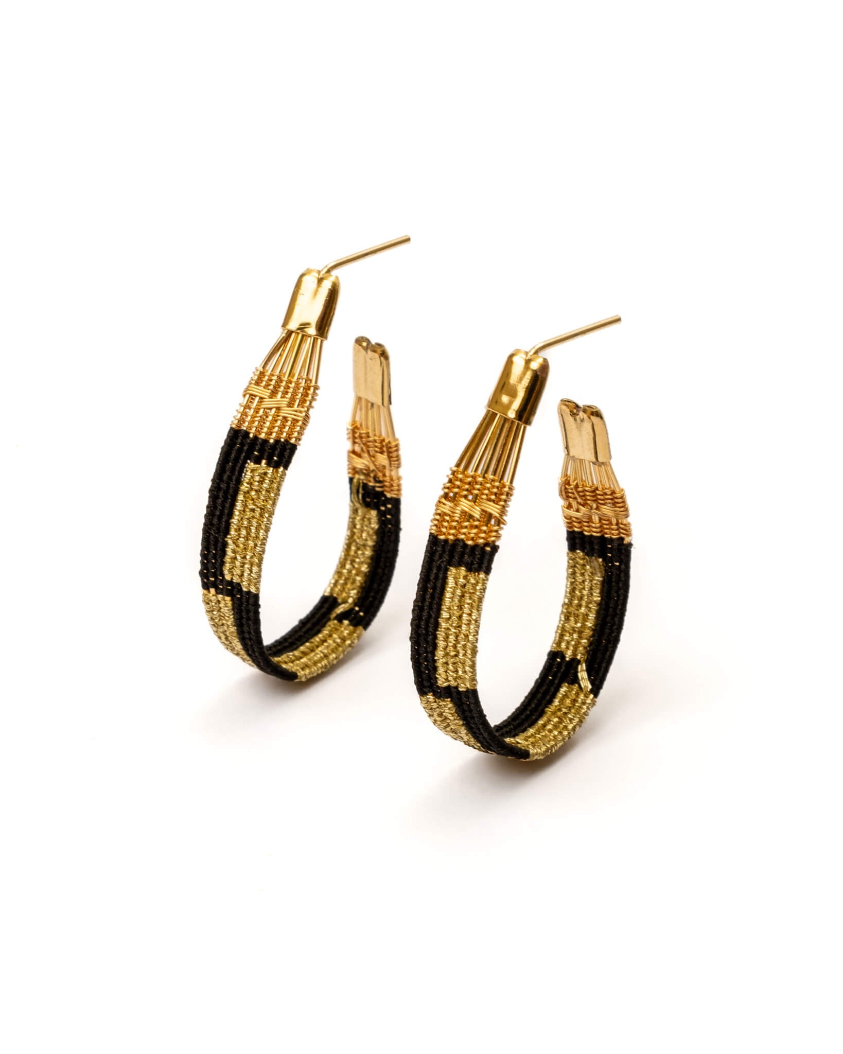 Handwoven Wire and Cord Zoka Hoop Earrings