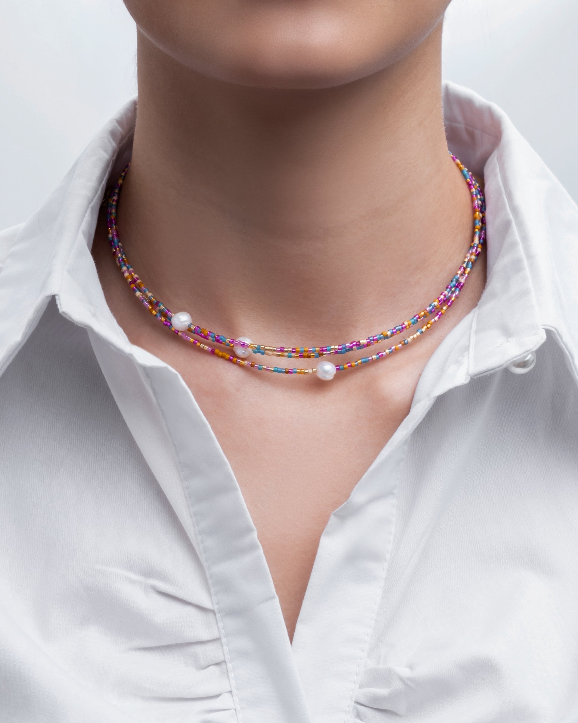 Handwoven Miyuki and Pearl Layering Necklace (Green/Brown)