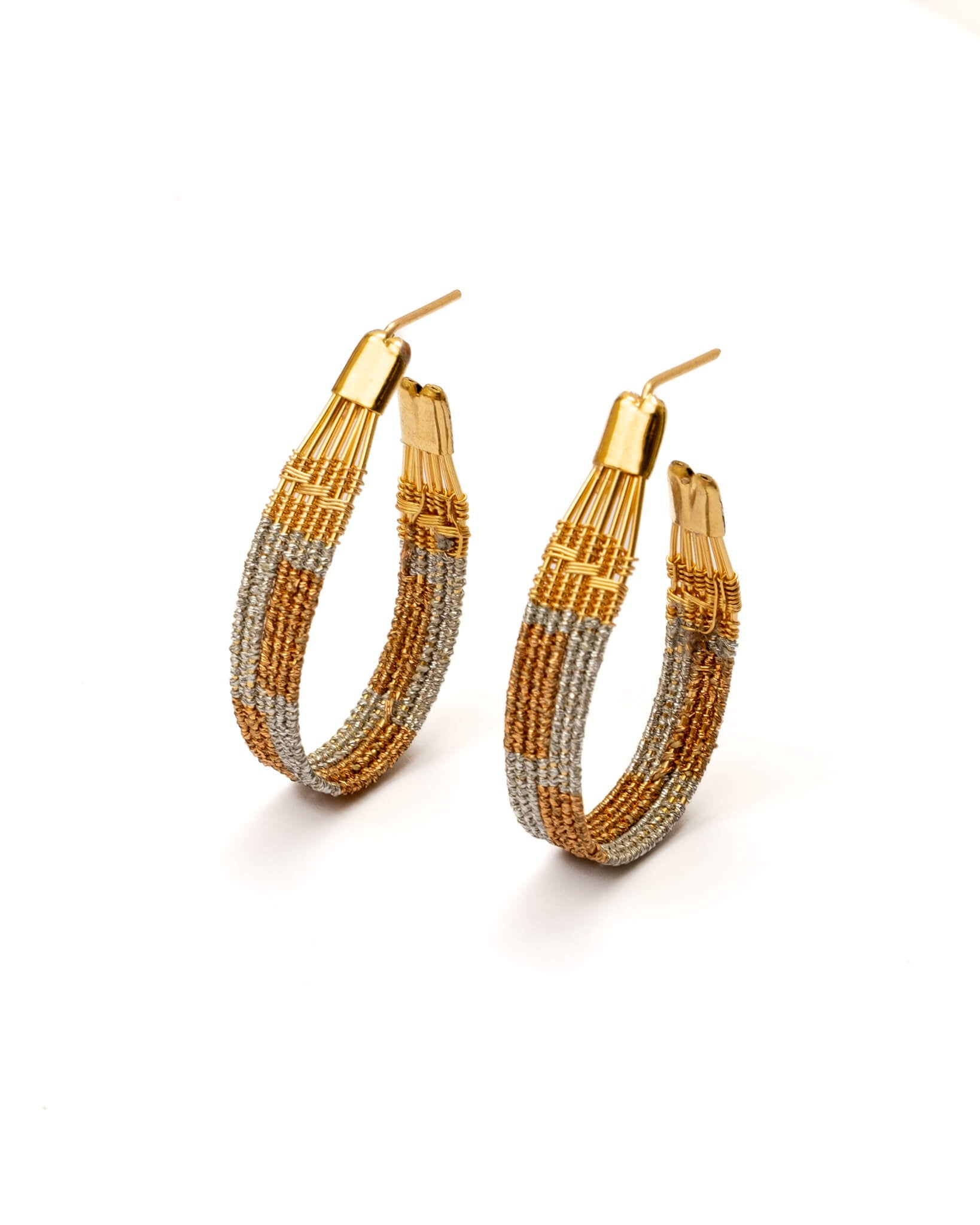 Handwoven Wire and Cord Zoka Hoop Earrings