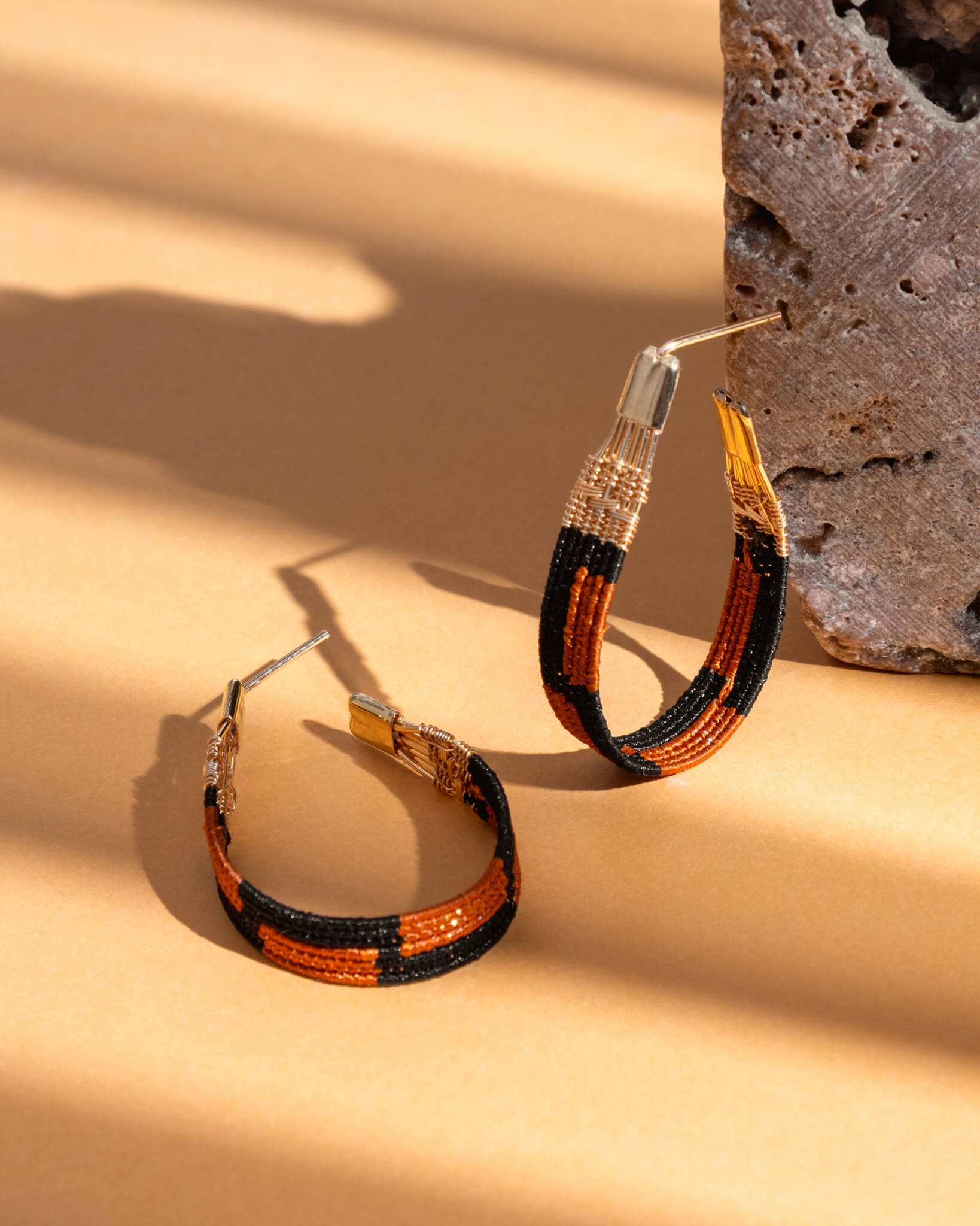 Handwoven Wire and Cord Zoka Hoop Earrings