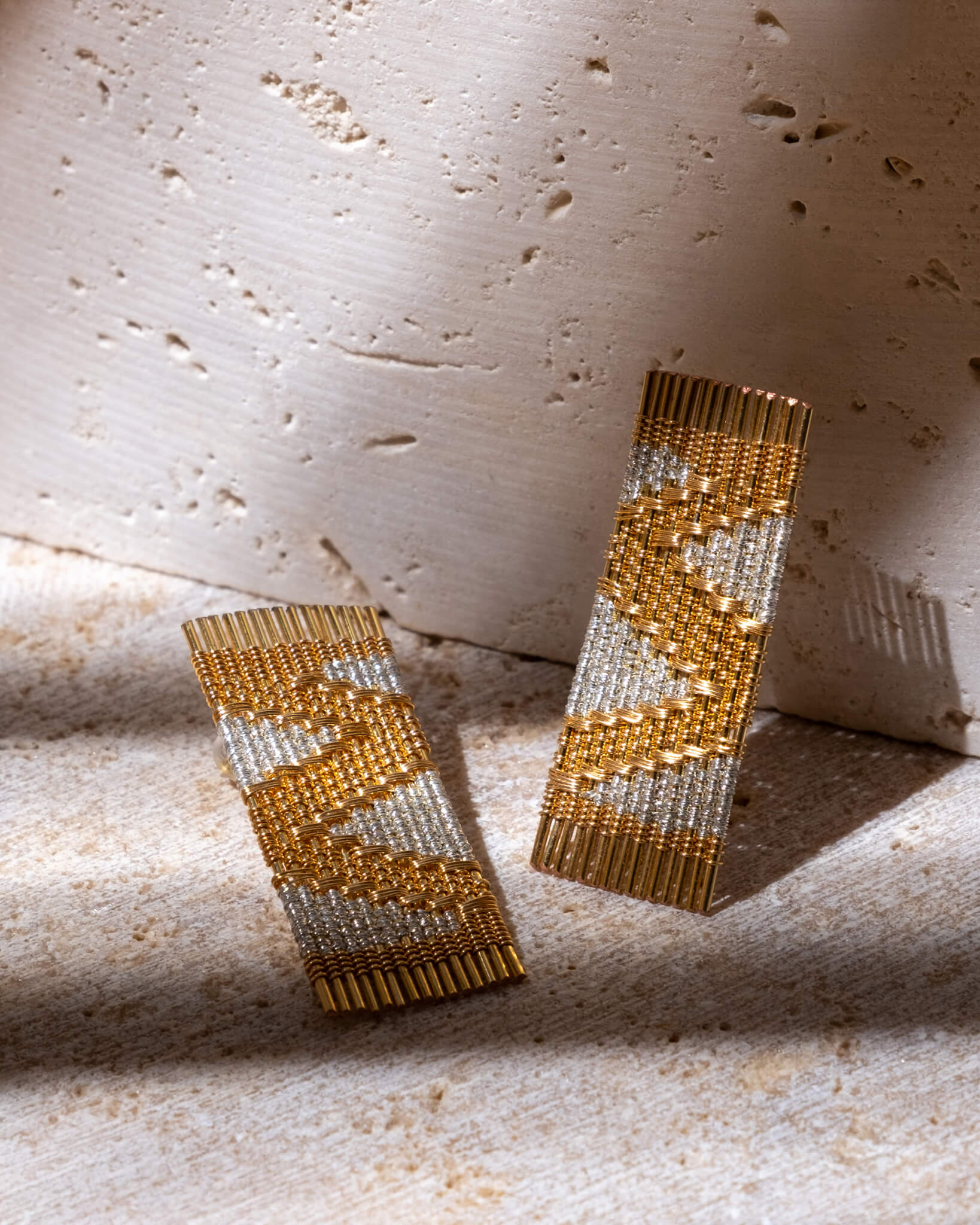 Handwoven Wire and Cord Ines Earring