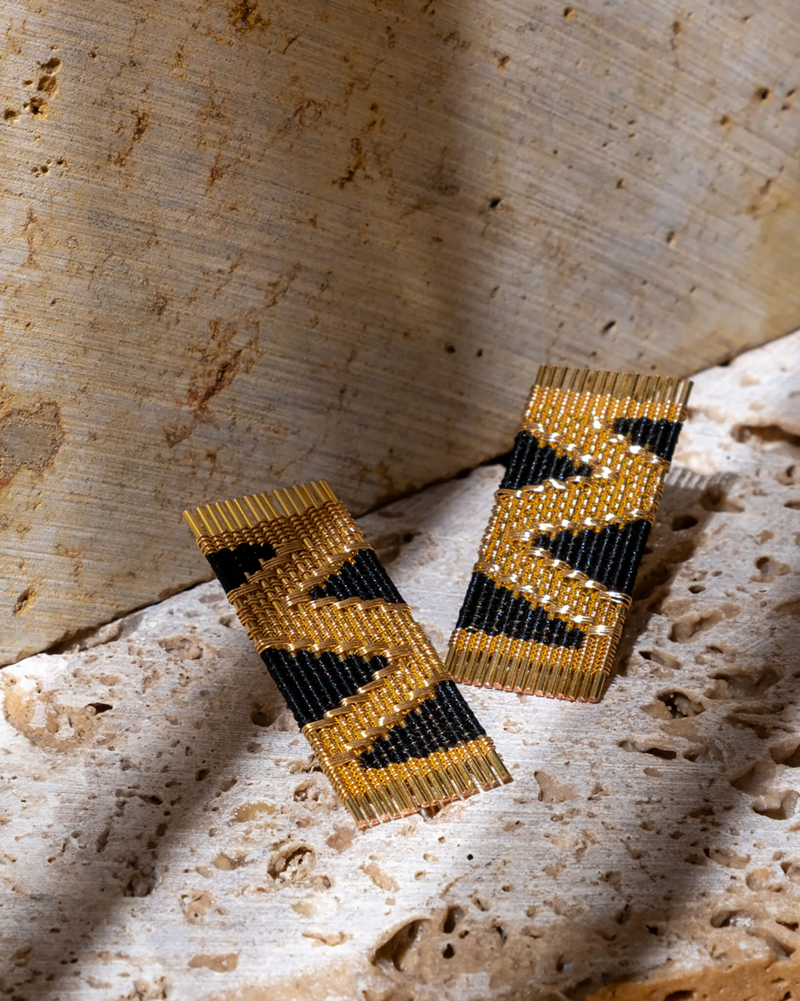 Handwoven Wire and Cord Ines Earring