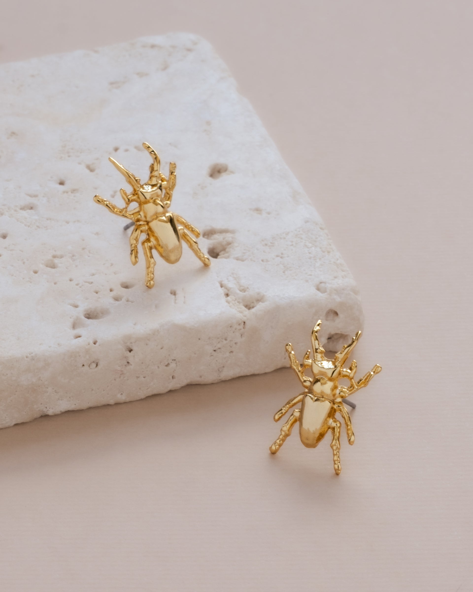 Gold Beetle Stud Earrings