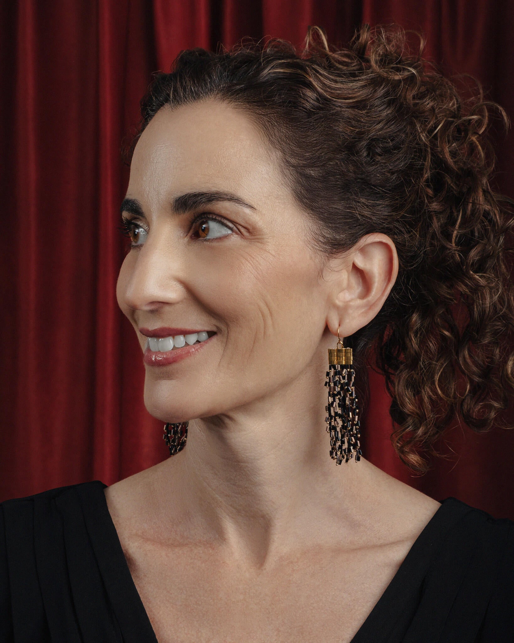 Beaded Handwoven Cascade Fringe Earrings - White