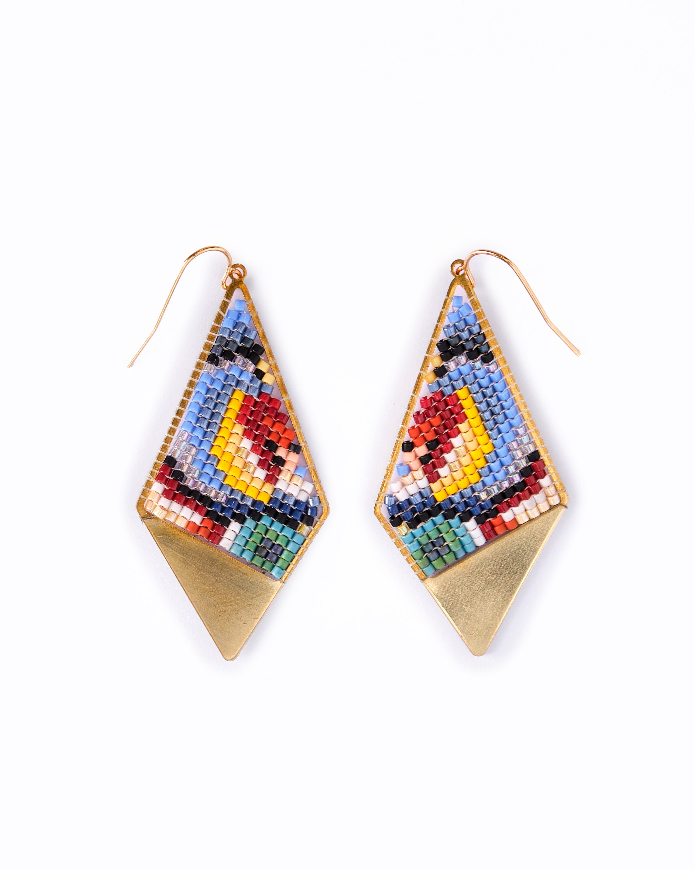 Beaded Handwoven Kaleidoscope Kite Earrings - Blue/Green