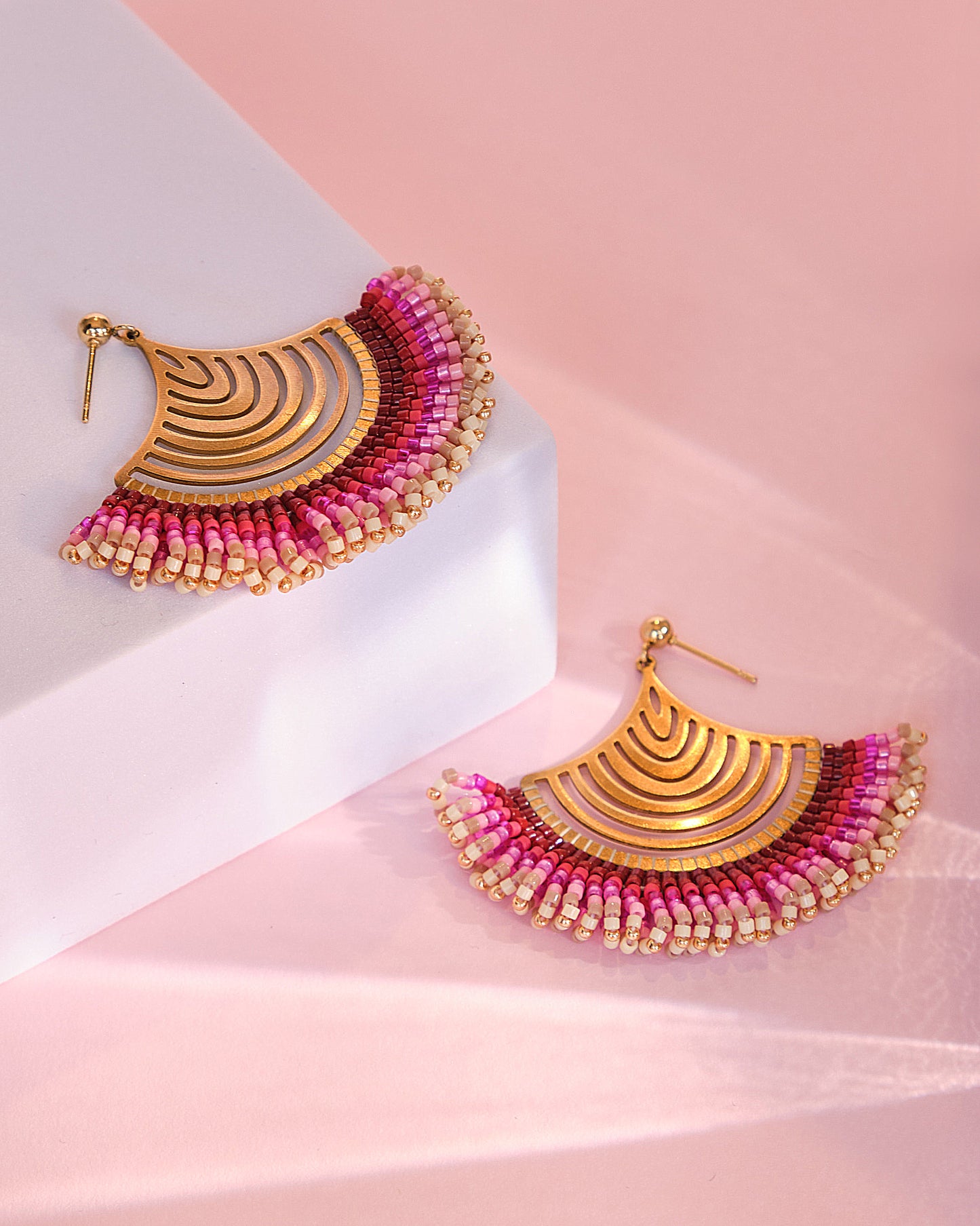 Beaded Handwoven Flamenco Fan Earrings