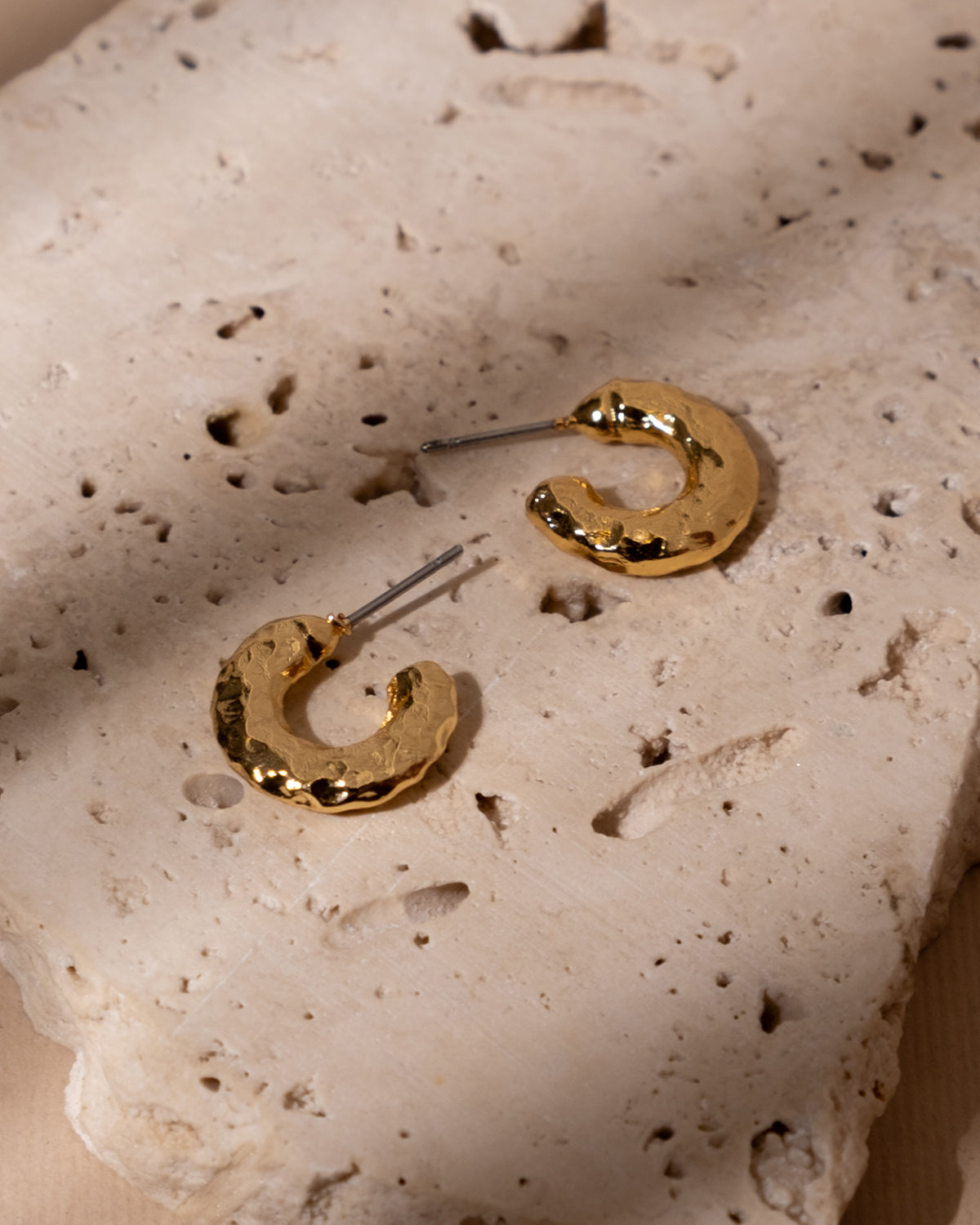 Gold Hammered Mini Hoop Earrings