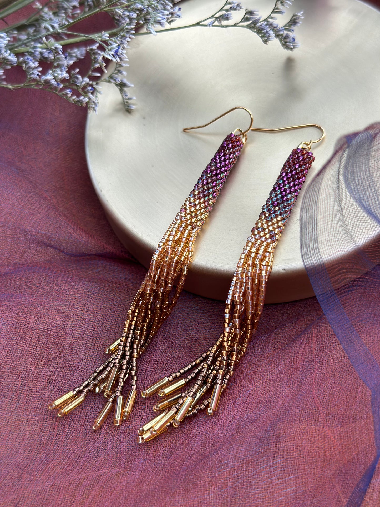 Handwoven Beaded Ombre Tassel Earrings