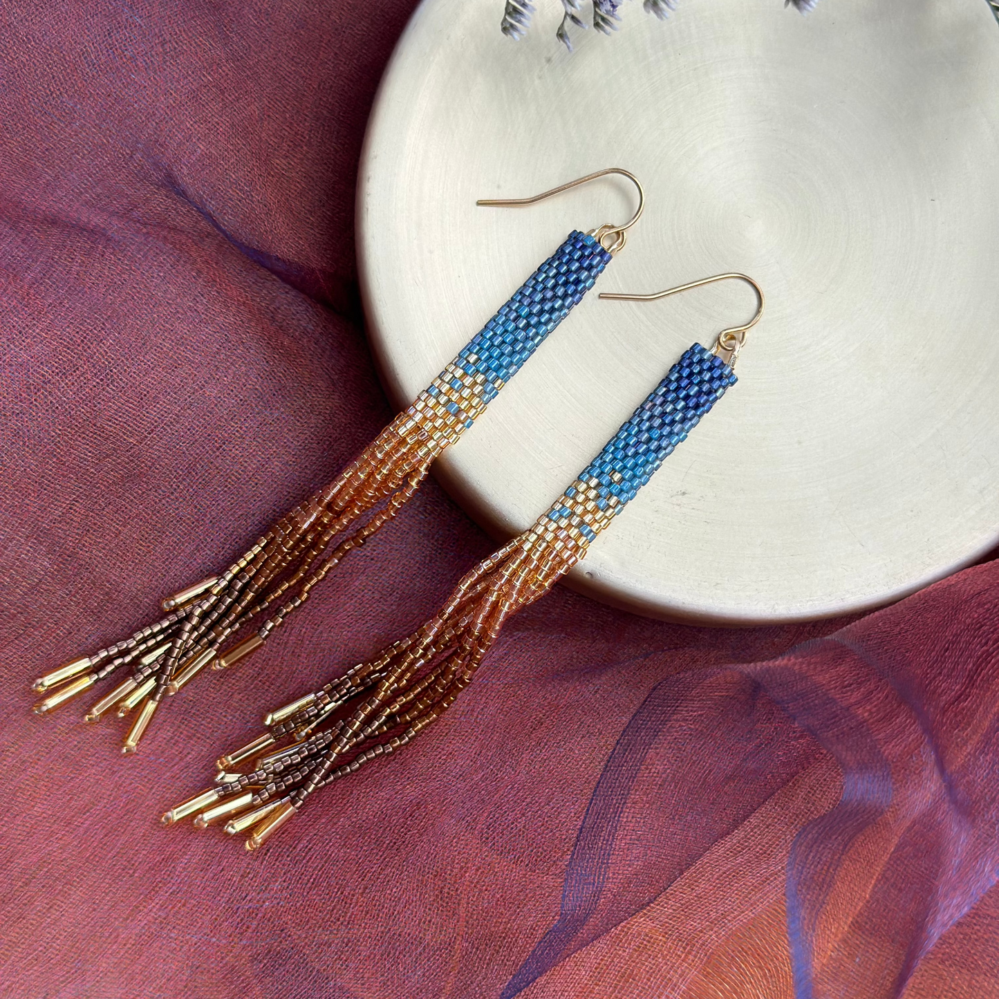 Handwoven Beaded Ombre Tassel Earrings