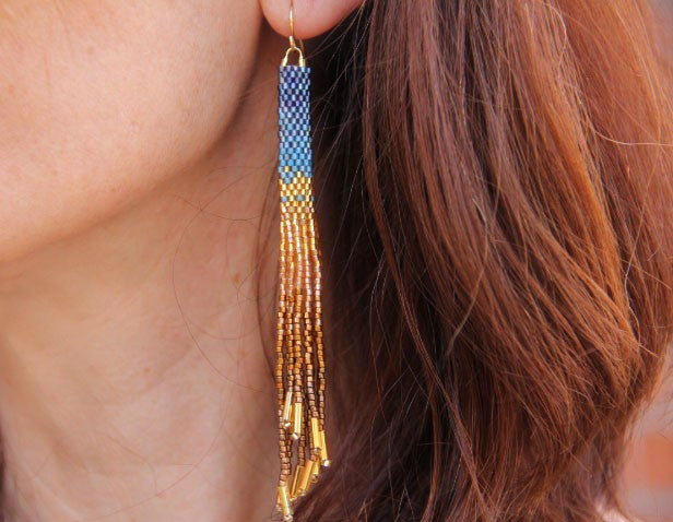 Handwoven Beaded Ombre Tassel Earrings